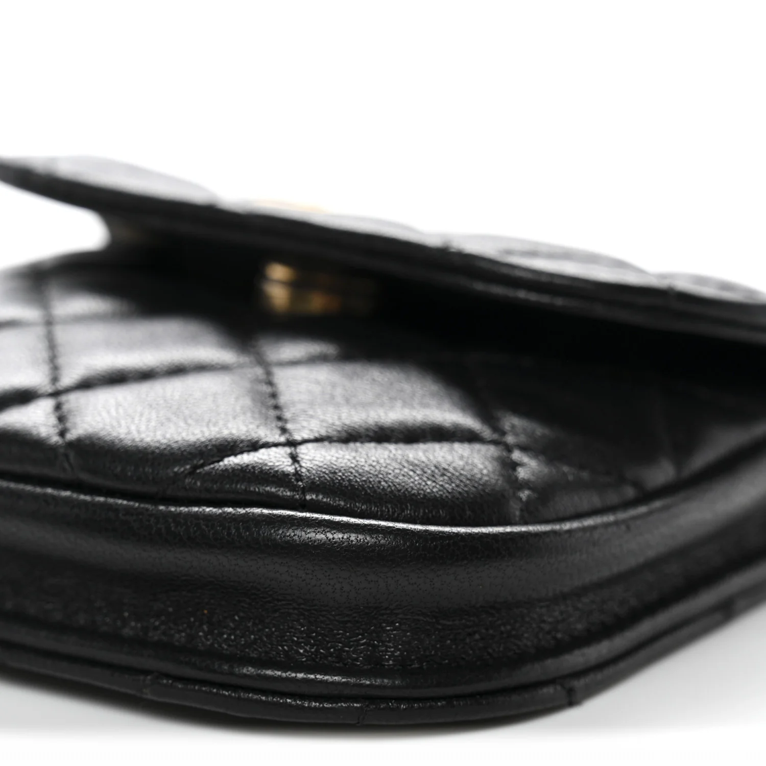 Lambskin Quilted Pearl Crush Waist Bag Black - Image 11