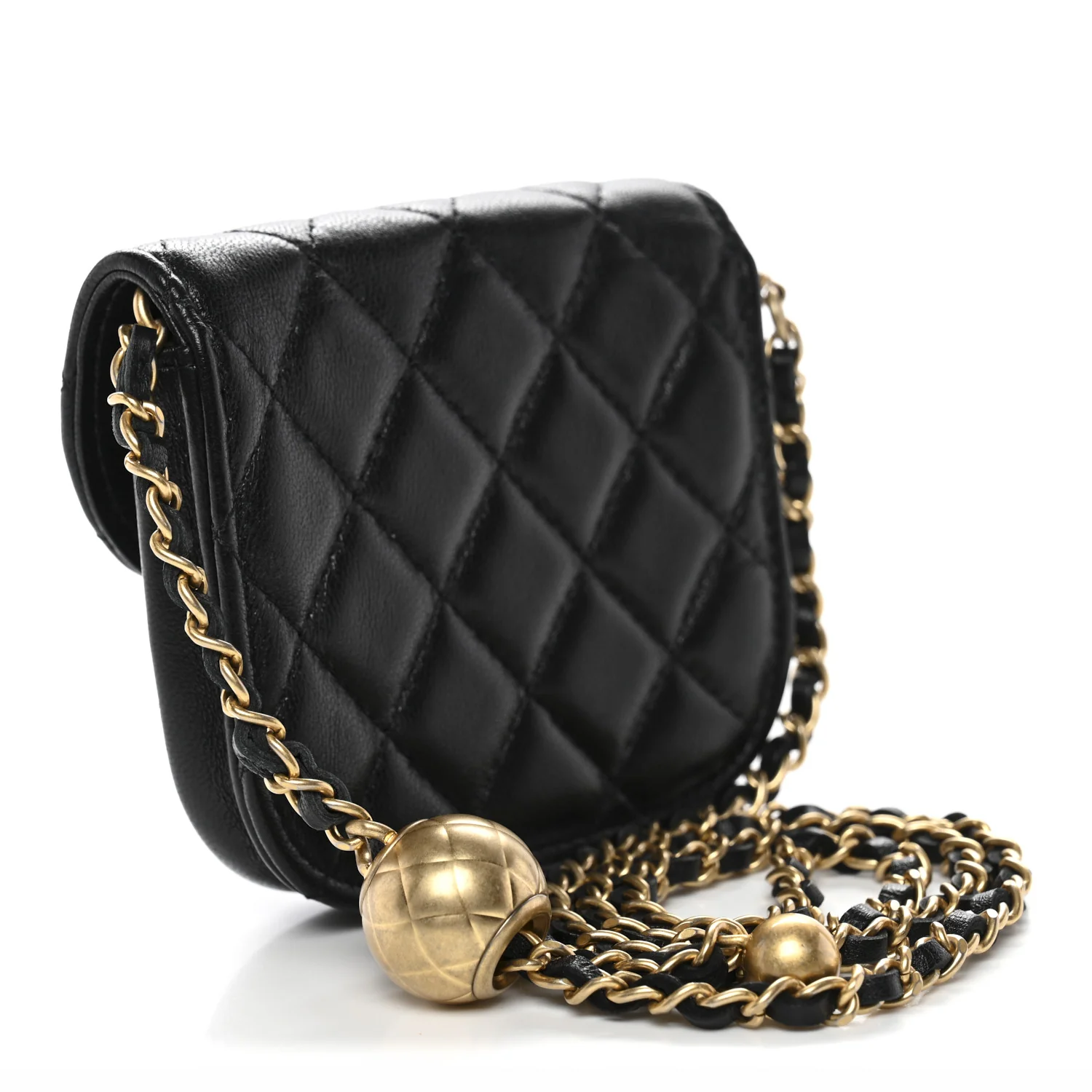 Lambskin Quilted Pearl Crush Waist Bag Black - Image 3
