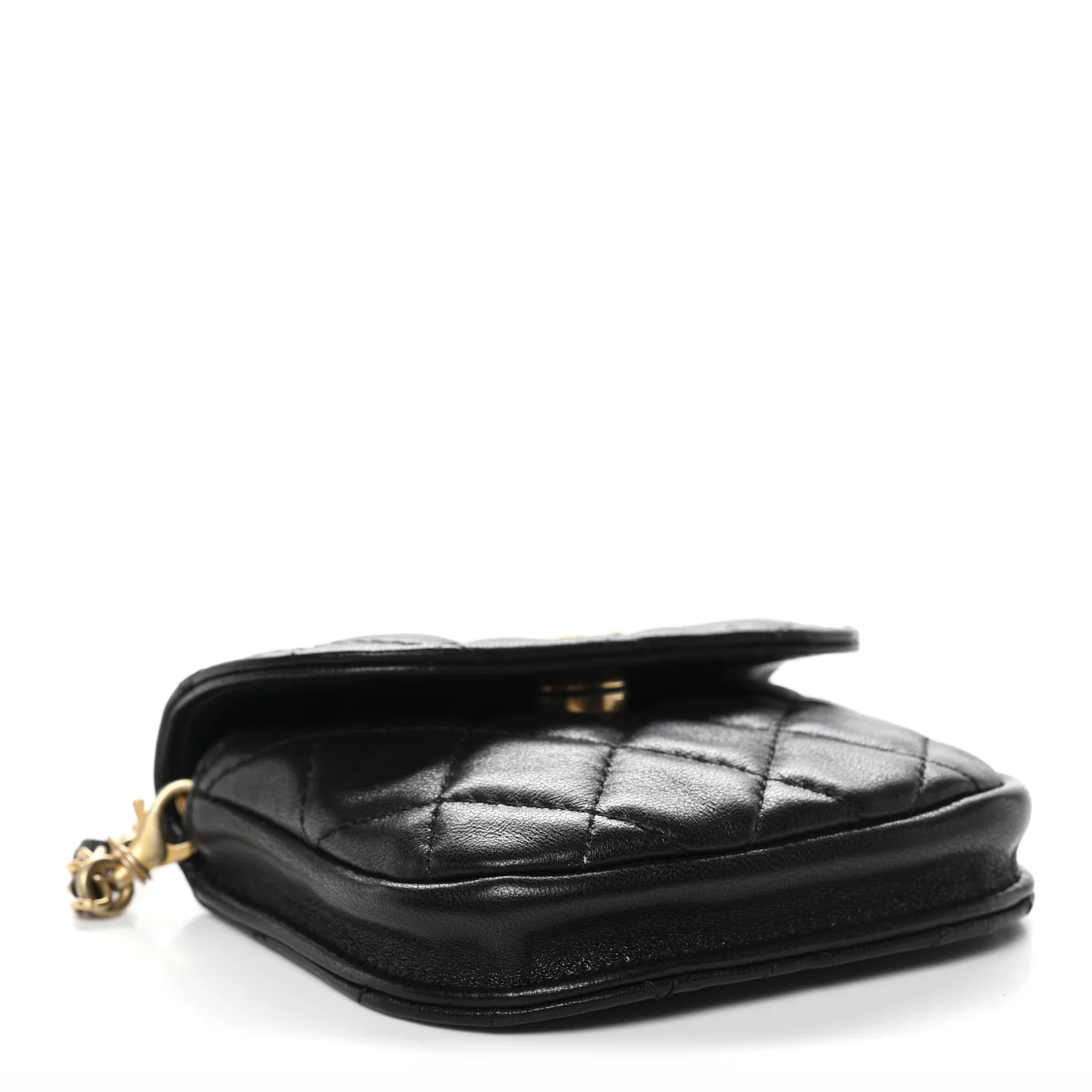 Lambskin Quilted Pearl Crush Waist Bag Black - Image 4
