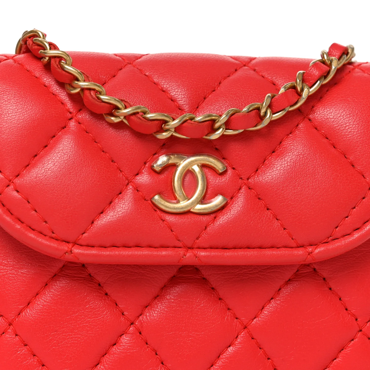 Lambskin Quilted Pearl Crush Waist Bag Red - Image 8