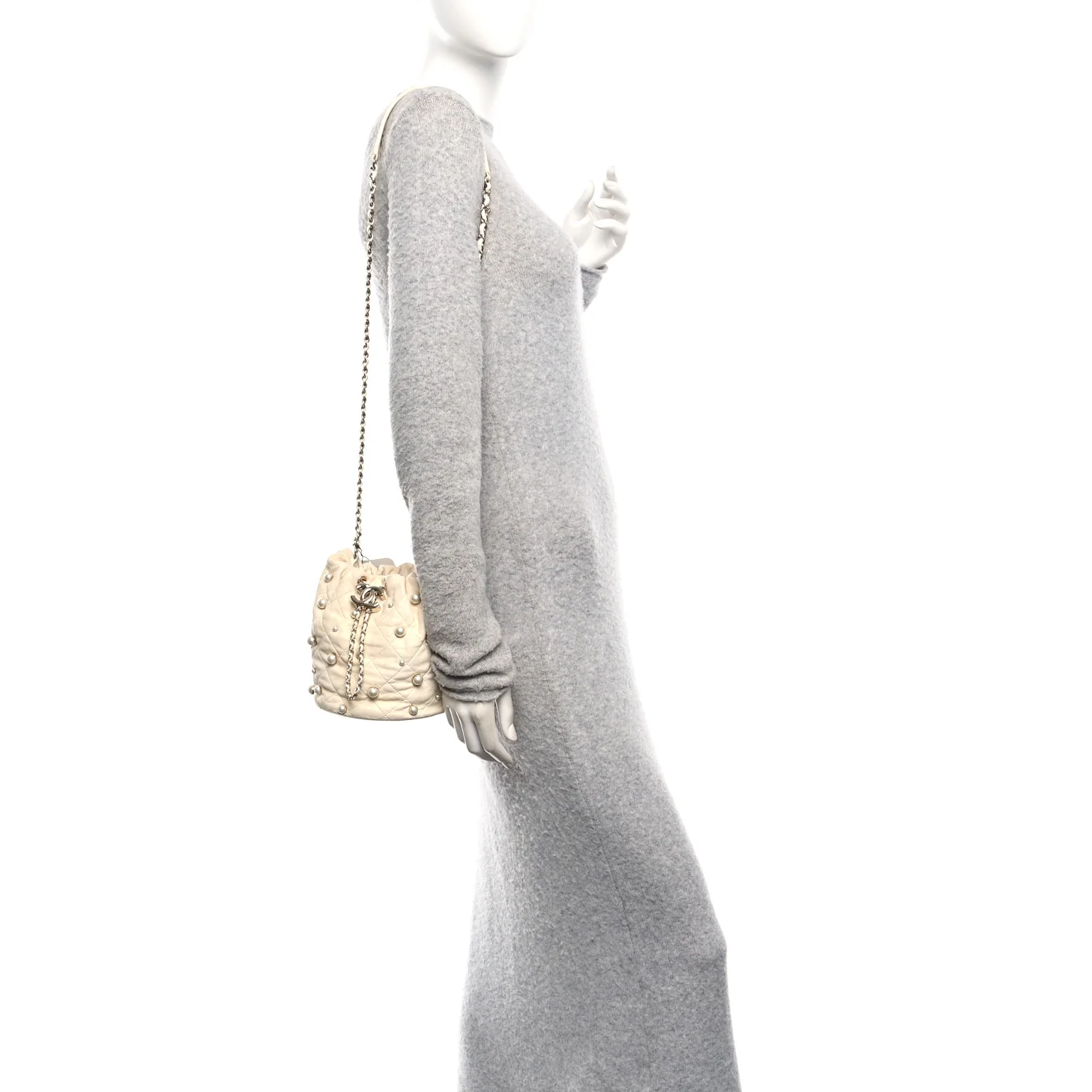 Lambskin Quilted Pearl Mini About Pearls Drawstring Bag White - Image 2