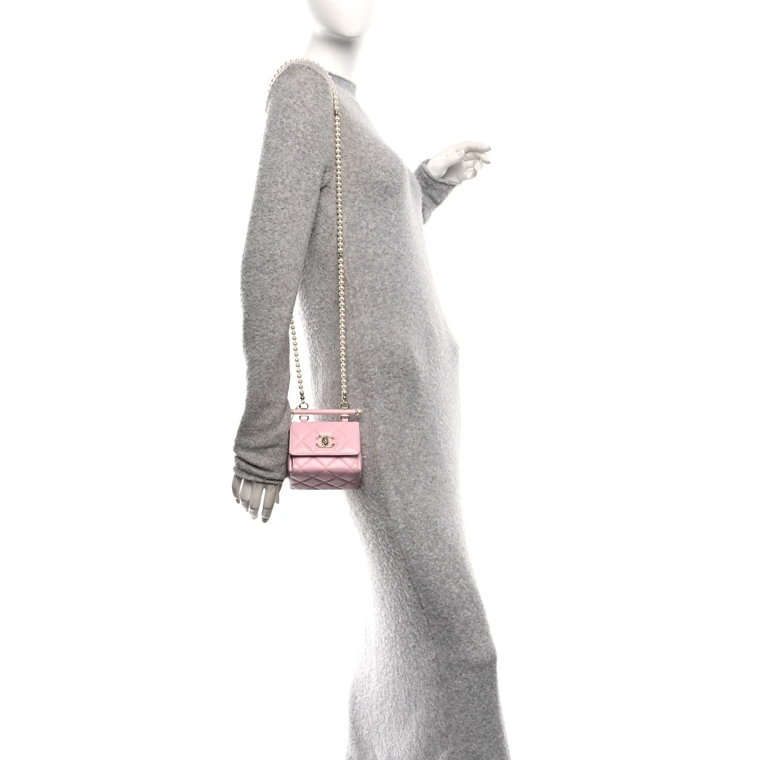 Lambskin Quilted Pearl Pyramid Clutch With Chain Pink - Image 2