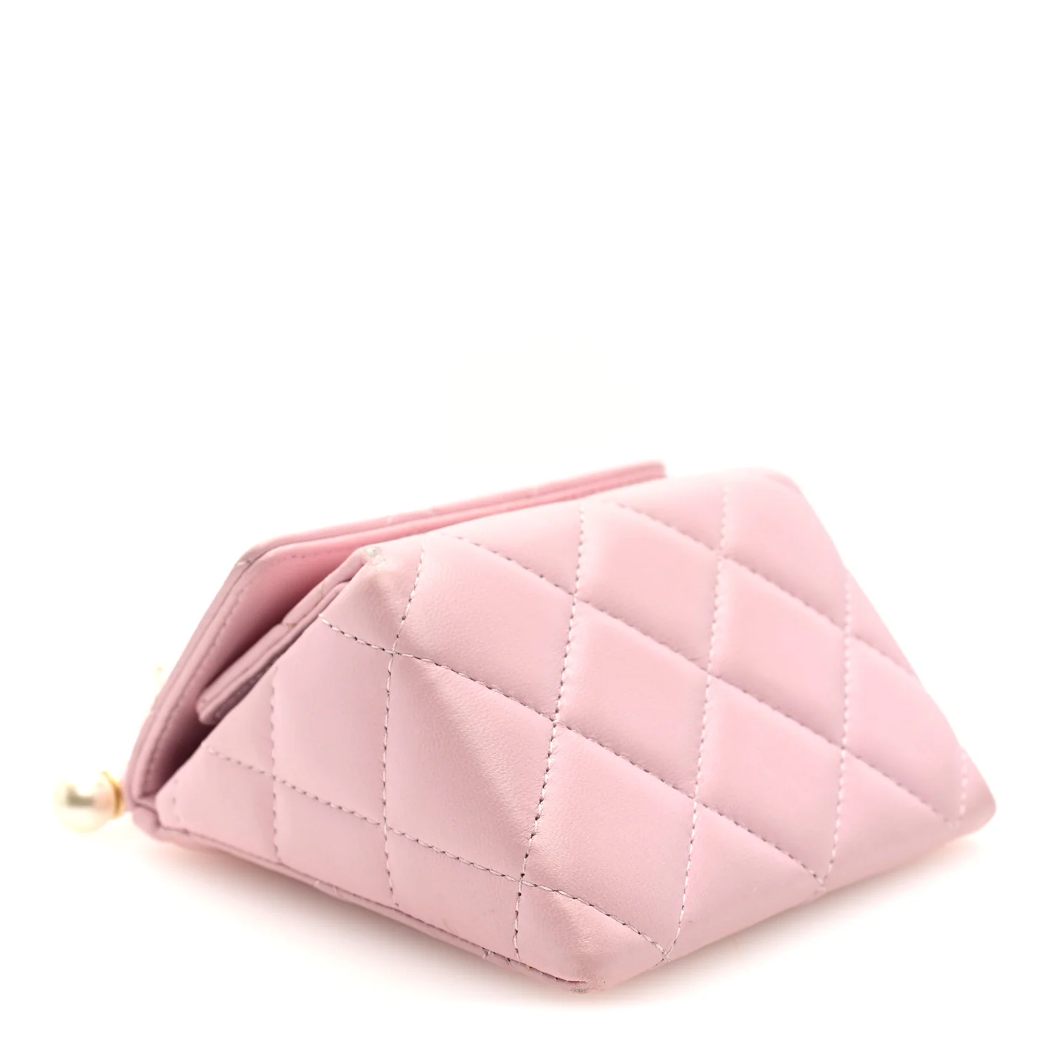 Lambskin Quilted Pearl Pyramid Clutch With Chain Pink - Image 4