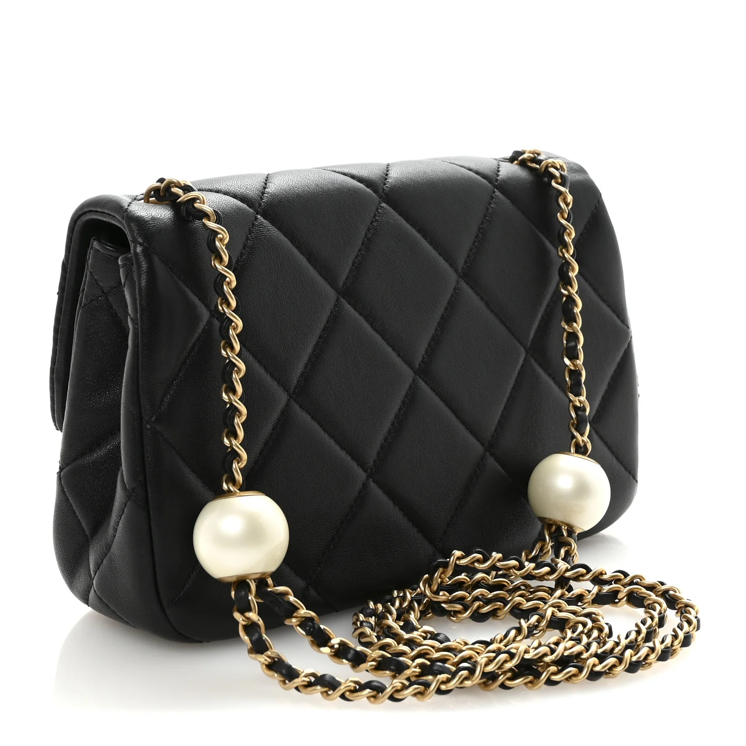 Lambskin Quilted Pearl Small Flap Black - Image 3