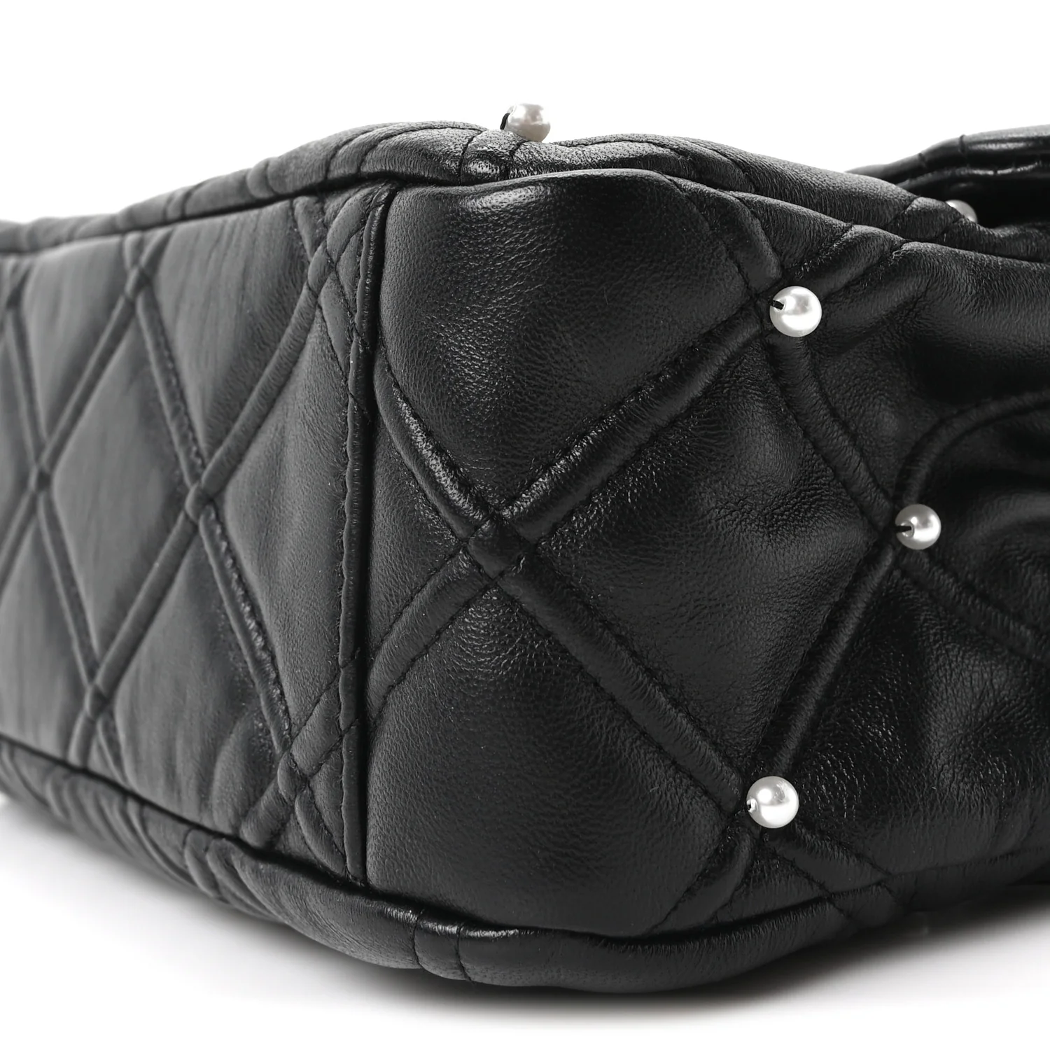 Lambskin Quilted Pearl Studded Flap Black - Image 10