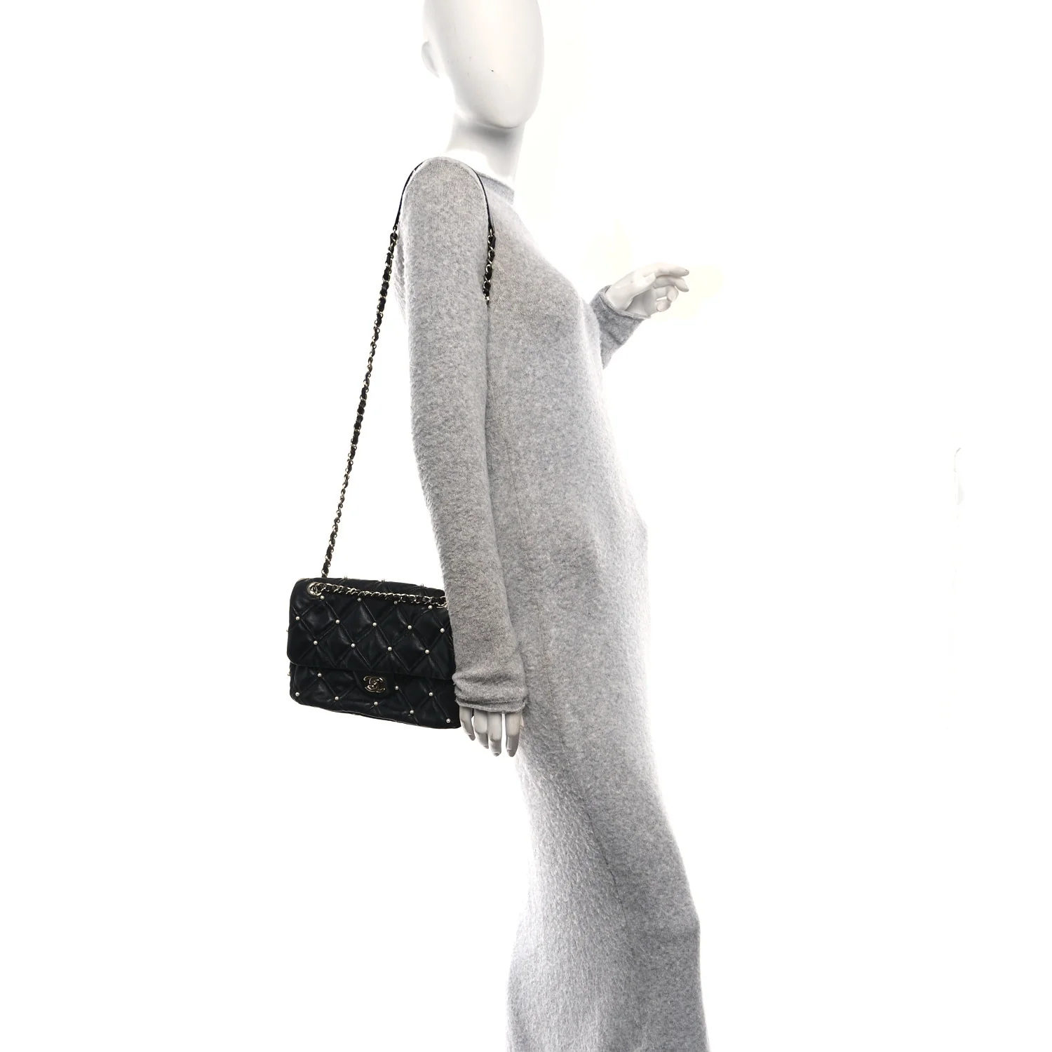 Lambskin Quilted Pearl Studded Flap Black - Image 2