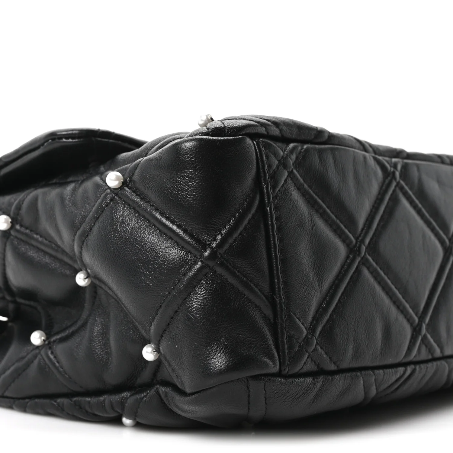 Lambskin Quilted Pearl Studded Flap Black - Image 9