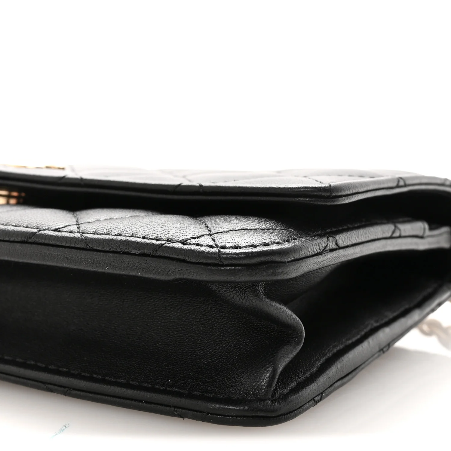 Lambskin Quilted Pearl Wallet On Chain WOC Black - Image 11