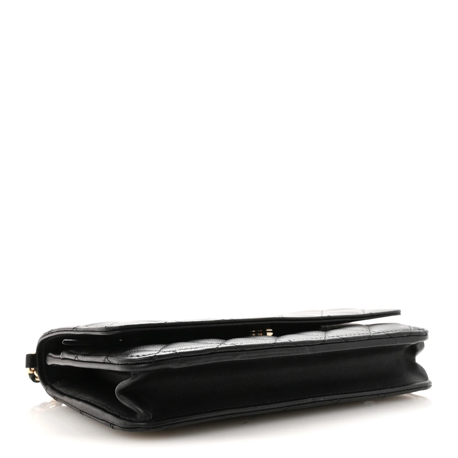 Lambskin Quilted Pearl Wallet On Chain WOC Black - Image 4
