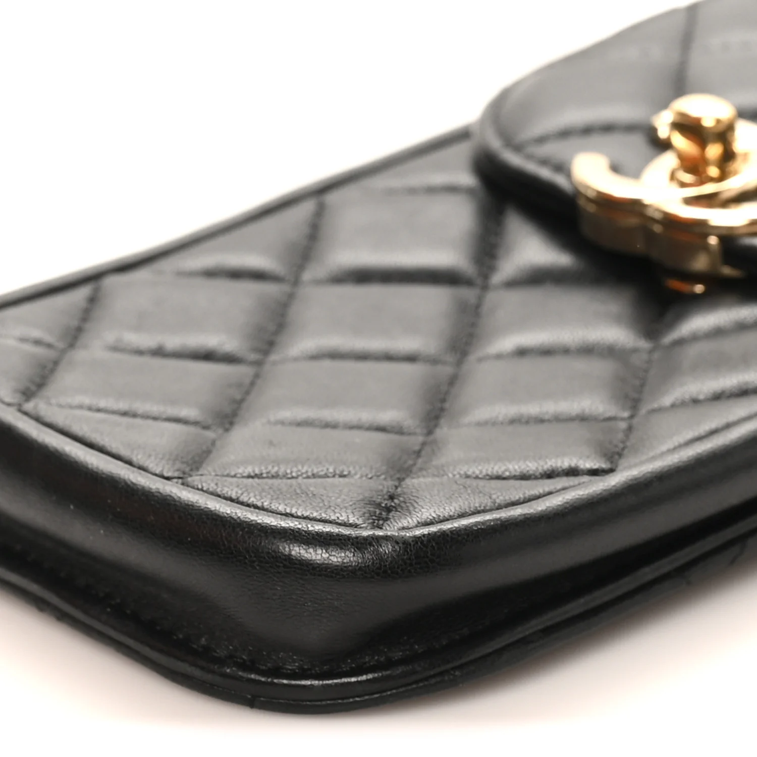 Lambskin Quilted Phone Chain Clutch Waist Bag Black - Image 10