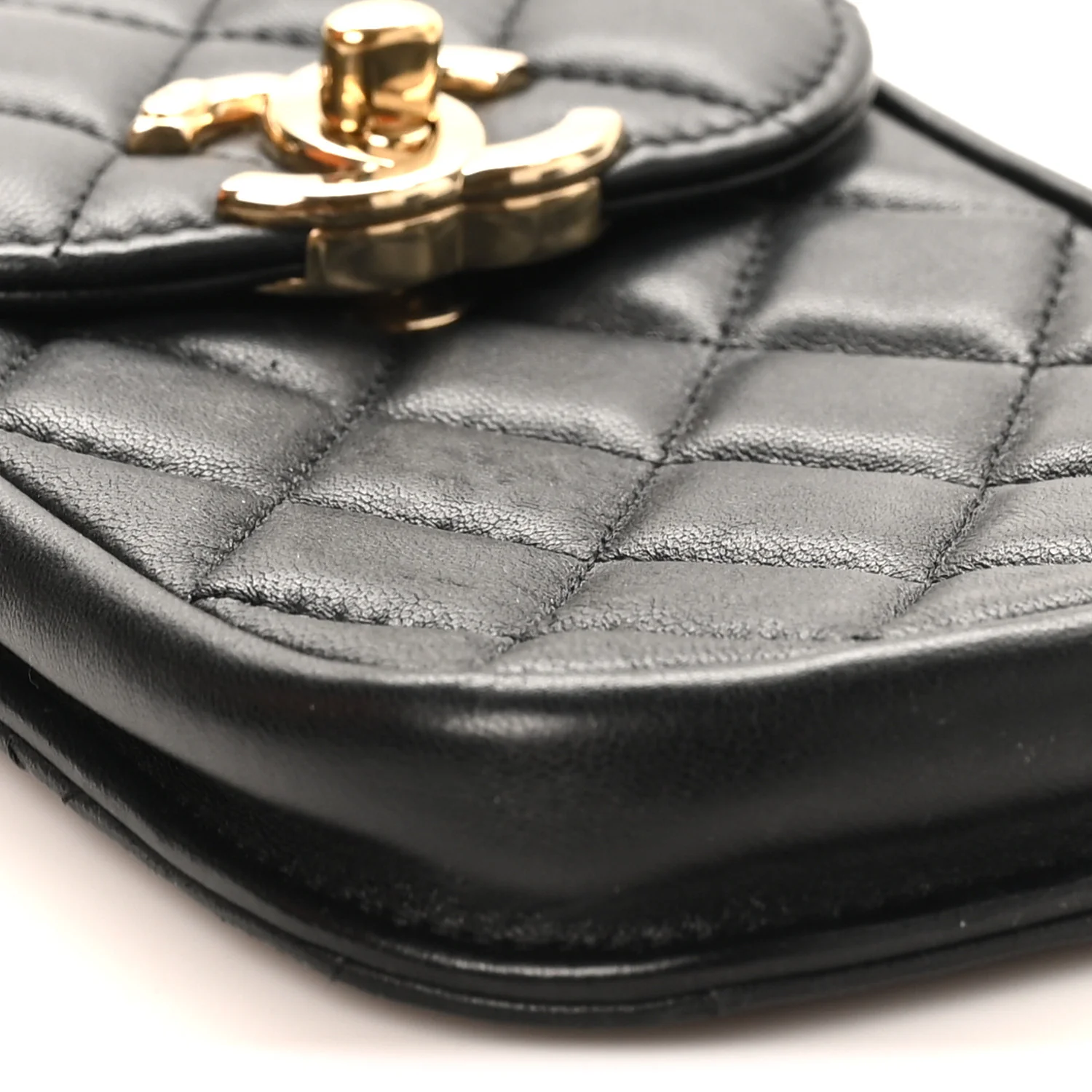 Lambskin Quilted Phone Chain Clutch Waist Bag Black - Image 9