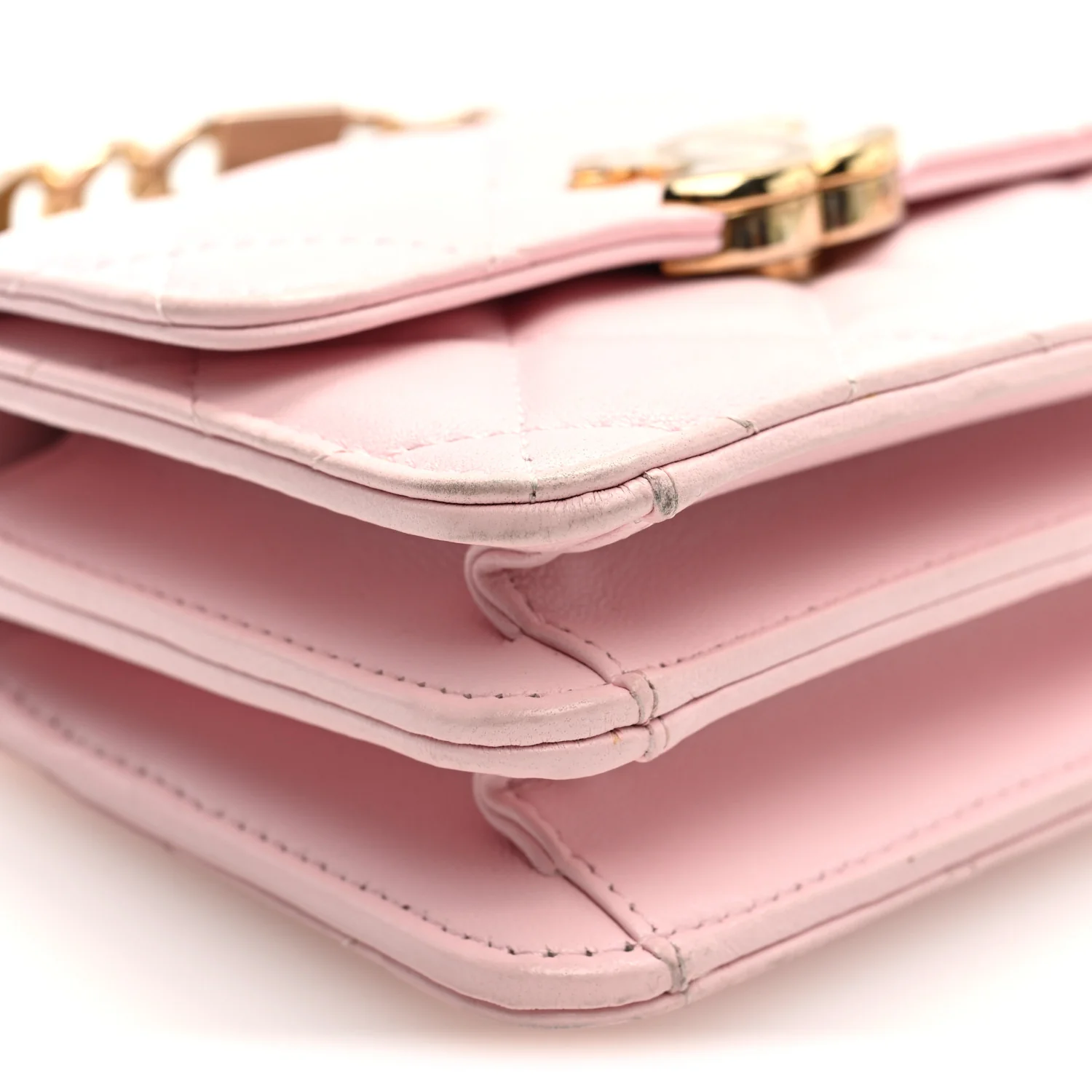 Lambskin Quilted Pick Me Up Clutch With Chain Pink - Image 9