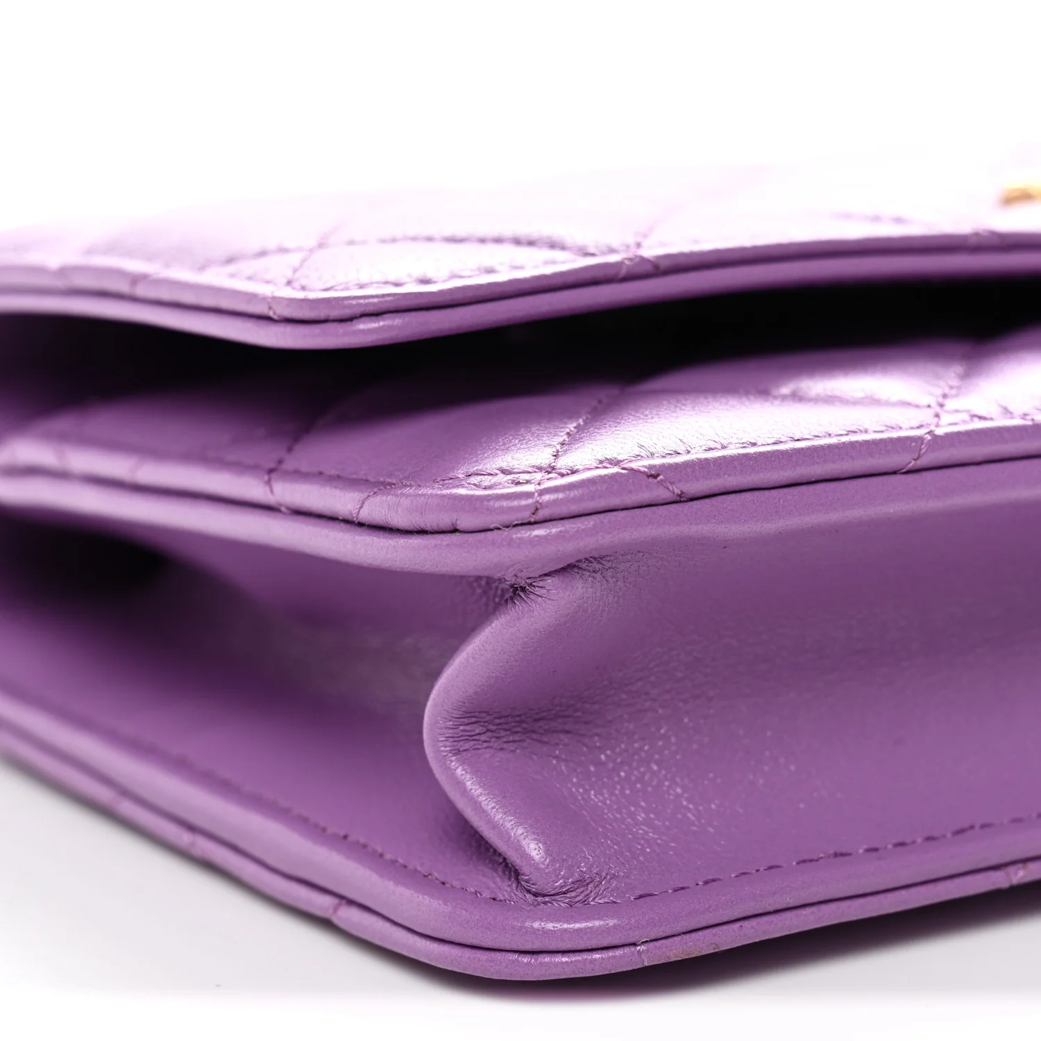 Lambskin Quilted Pick Me Up Wallet On Chain WOC Purple - Image 10