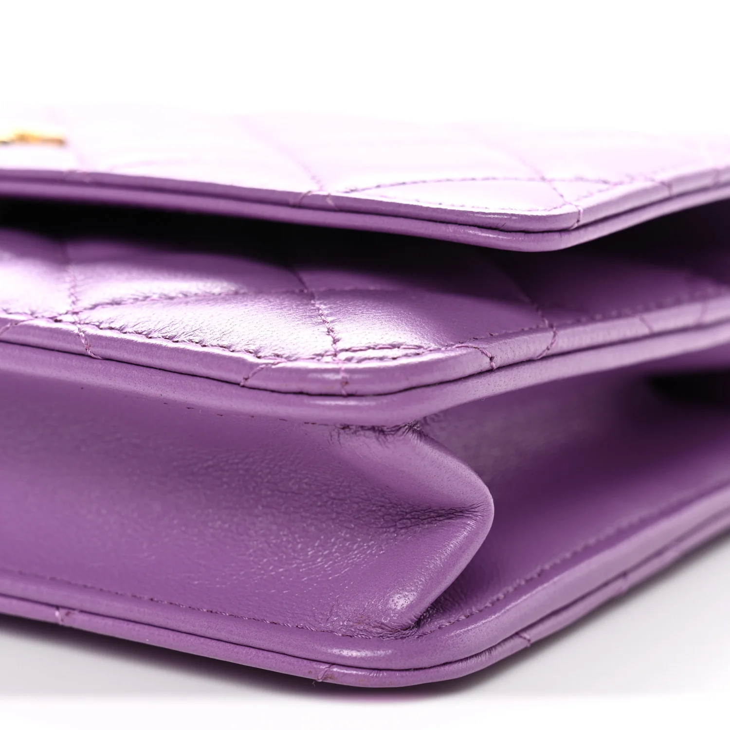 Lambskin Quilted Pick Me Up Wallet On Chain WOC Purple - Image 11