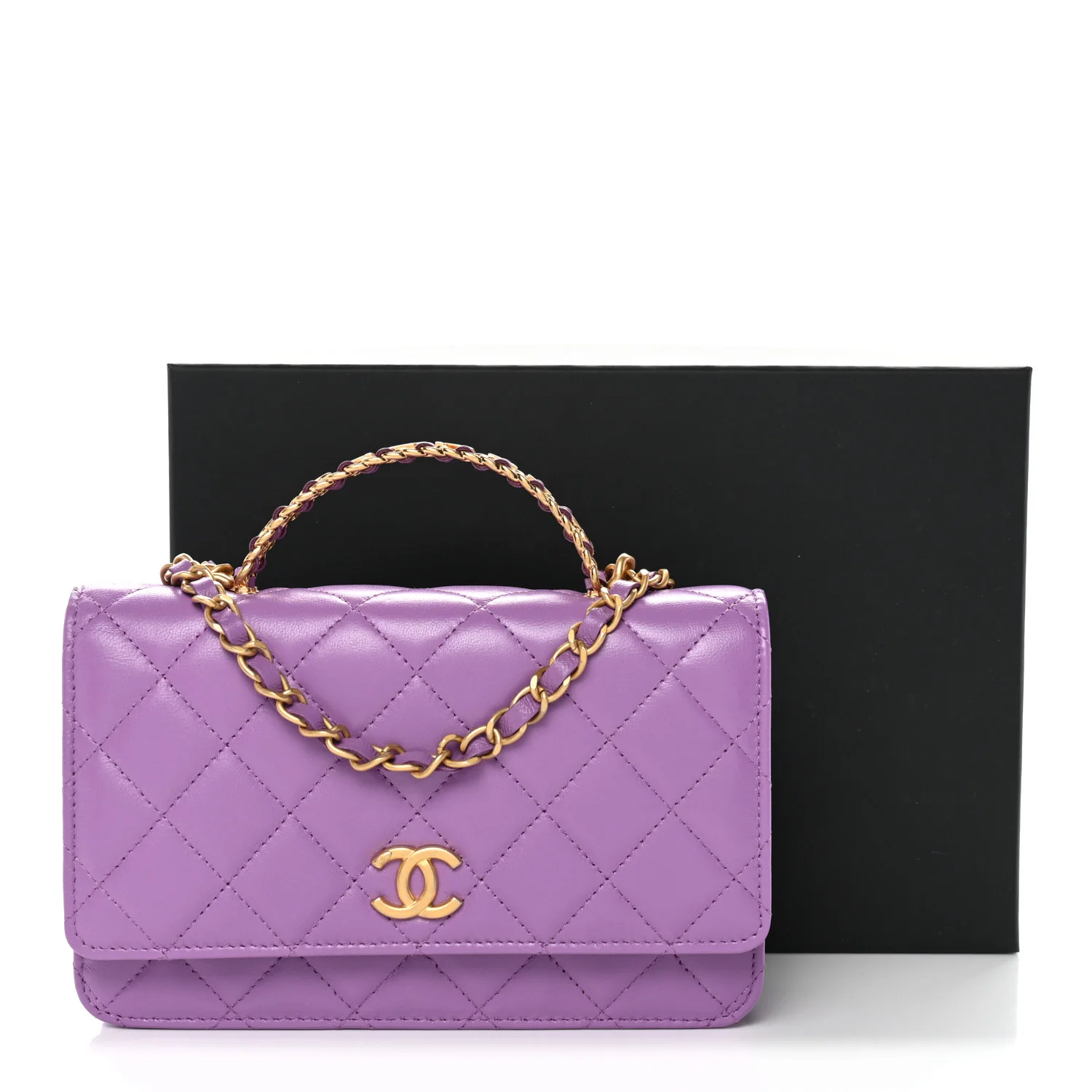 Lambskin Quilted Pick Me Up Wallet On Chain WOC Purple - Image 14
