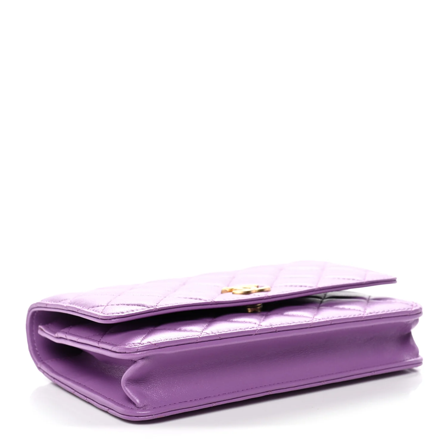 Lambskin Quilted Pick Me Up Wallet On Chain WOC Purple - Image 4