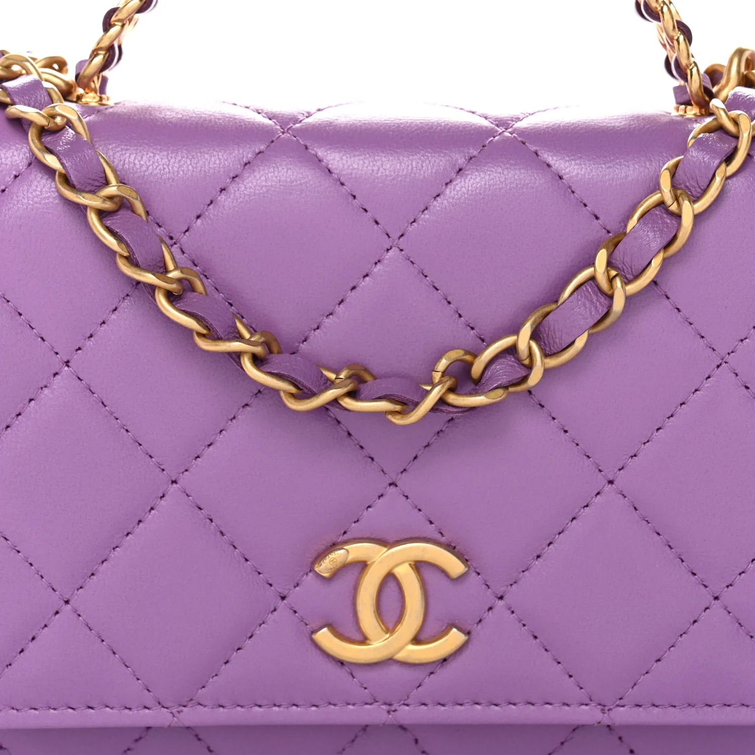 Lambskin Quilted Pick Me Up Wallet On Chain WOC Purple - Image 9