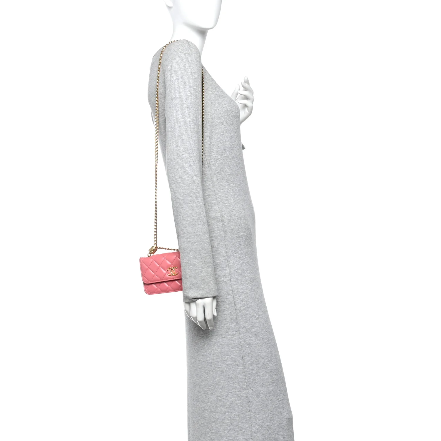 Lambskin Quilted Pillow Crush Flap Phone Holder With Chain Pink - Image 2