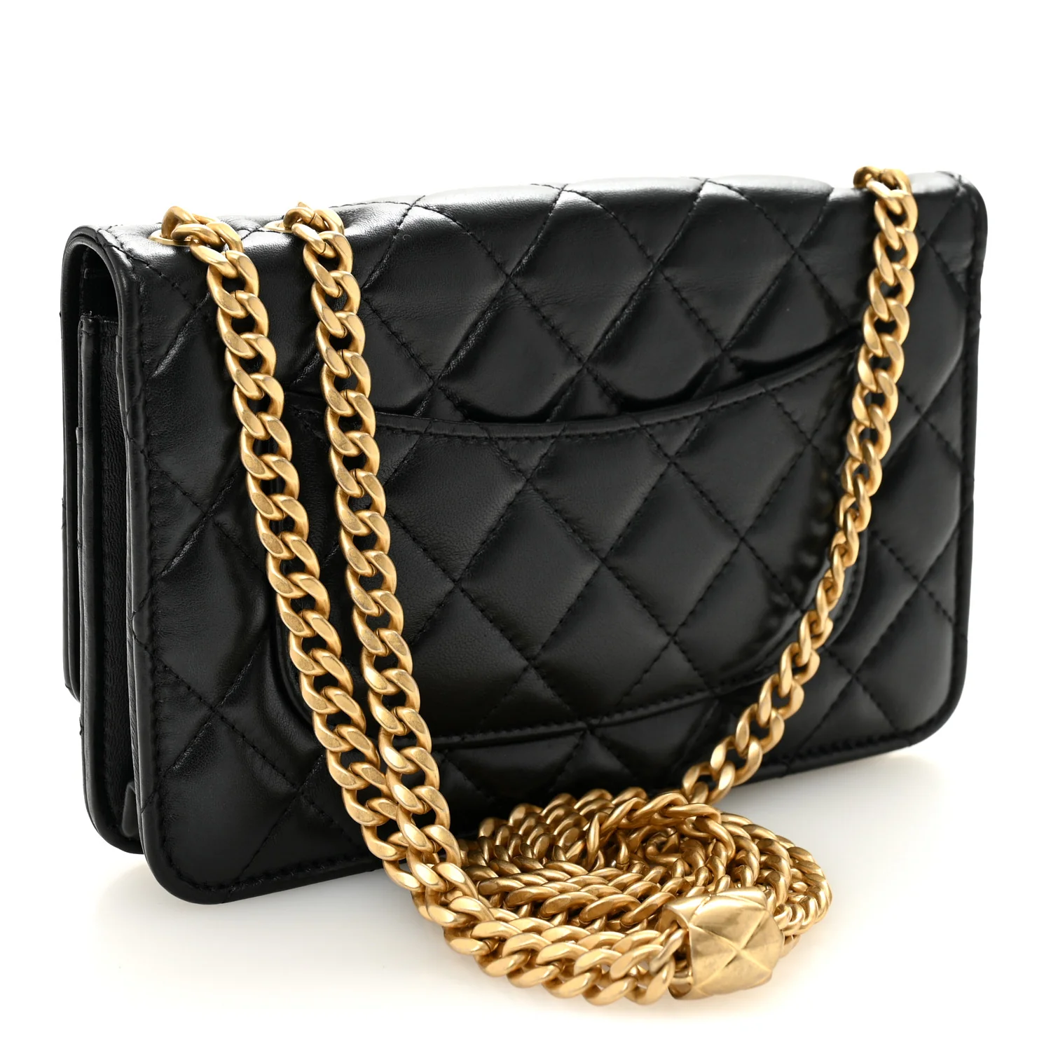 Lambskin Quilted Pillow Crush Wallet On Chain WOC Black - Image 3