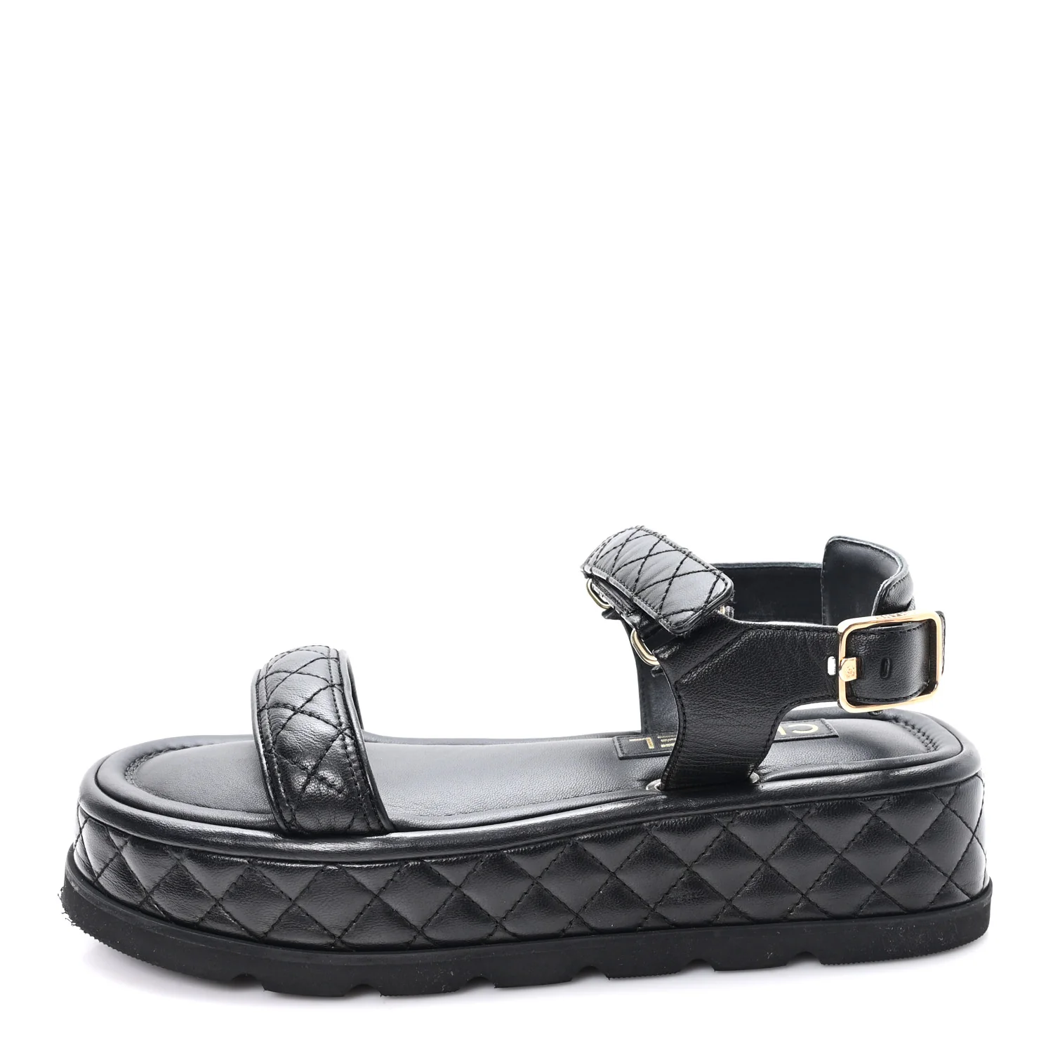 Lambskin Quilted Platform Sandals 38.5 Black