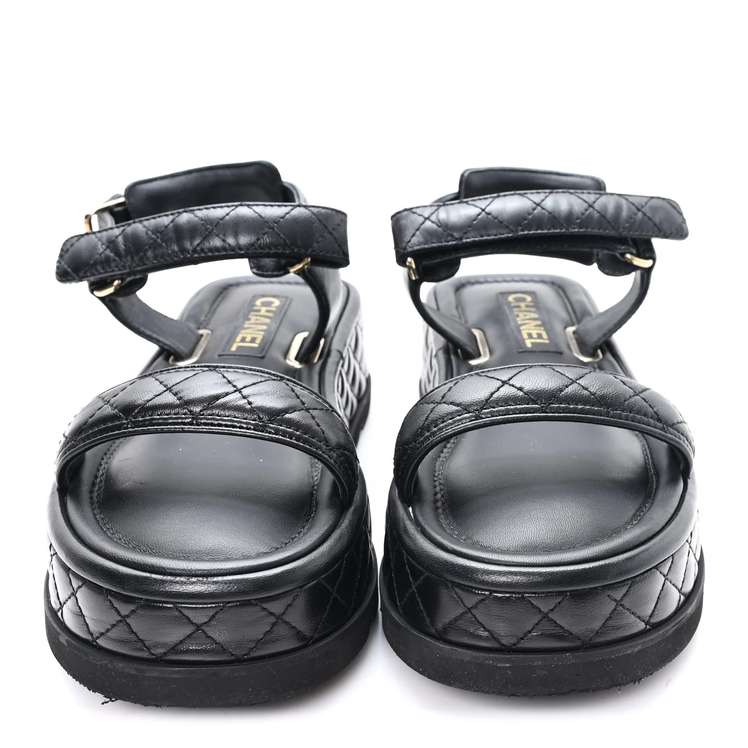 Lambskin Quilted Platform Sandals 38.5 Black - Image 3