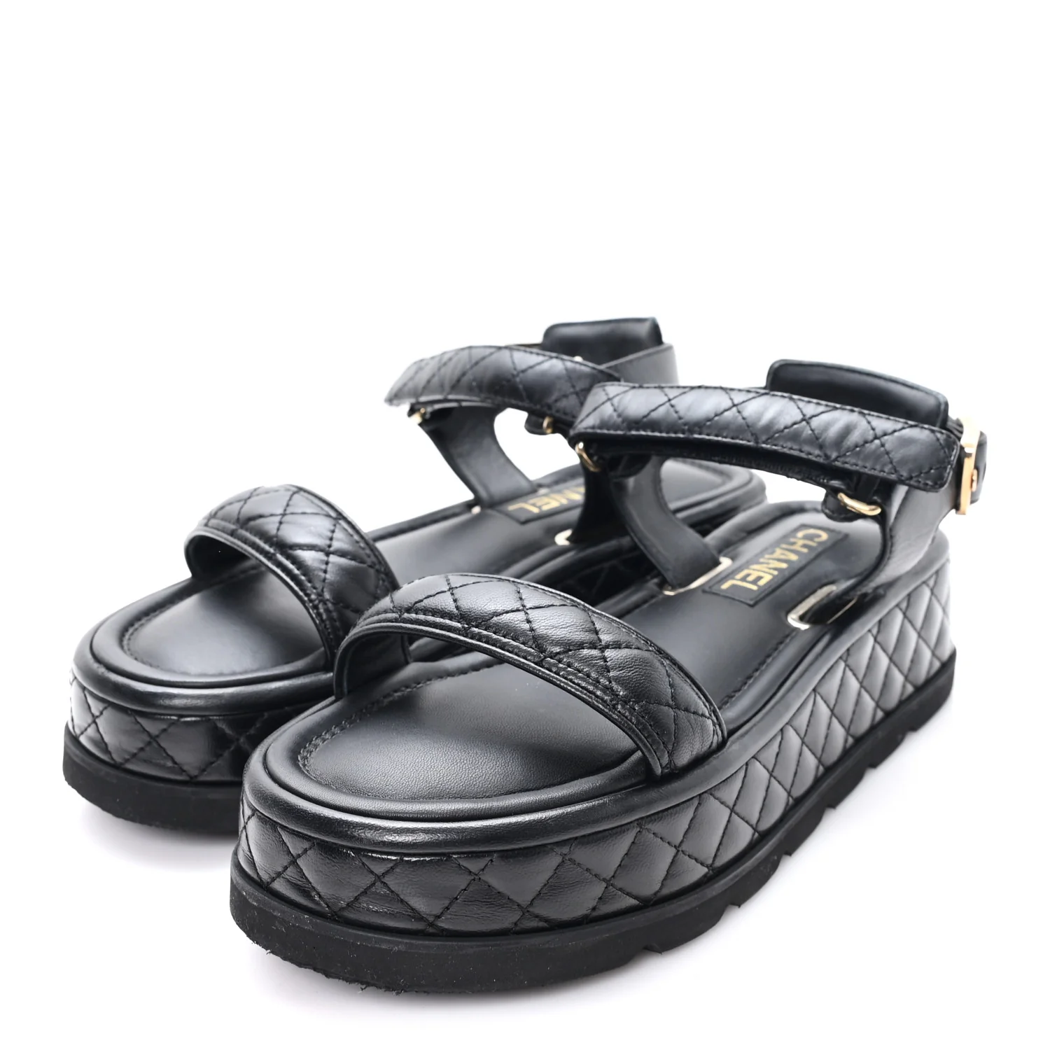 Lambskin Quilted Platform Sandals 38.5 Black - Image 4