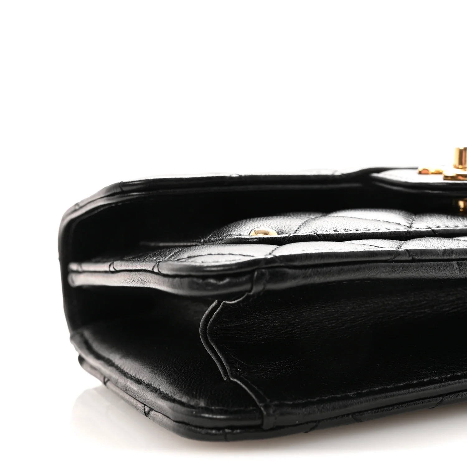 Lambskin Quilted Preppy Satchel Wallet On Chain WOC Black - Image 10