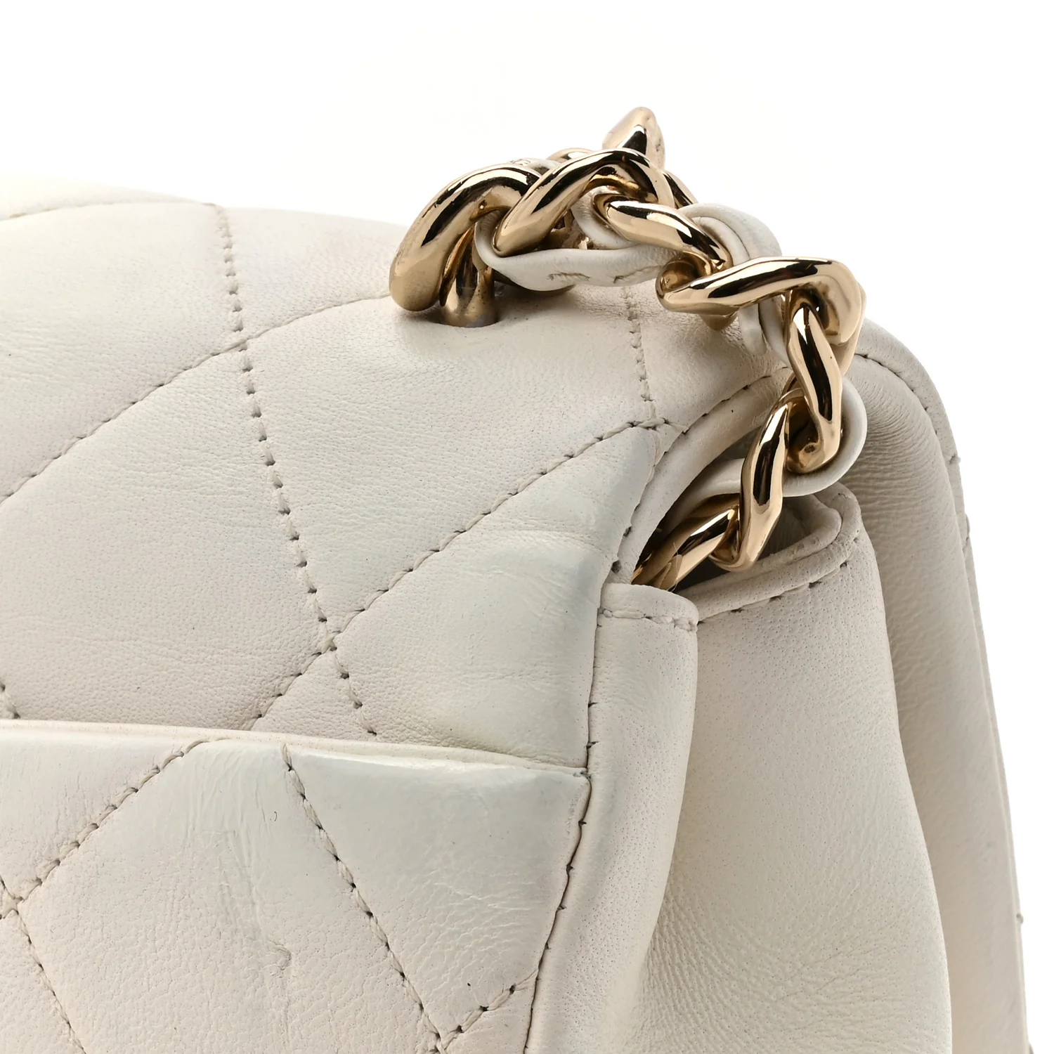 Lambskin Quilted Resin Bi-Color Chain Flap Bag White - Image 12