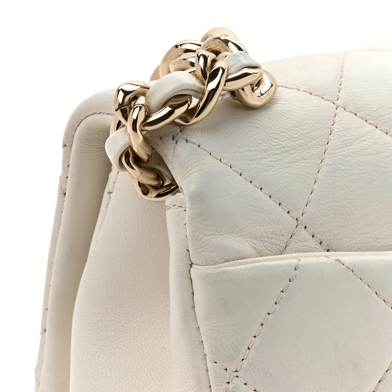 Lambskin Quilted Resin Bi-Color Chain Flap Bag White - Image 13