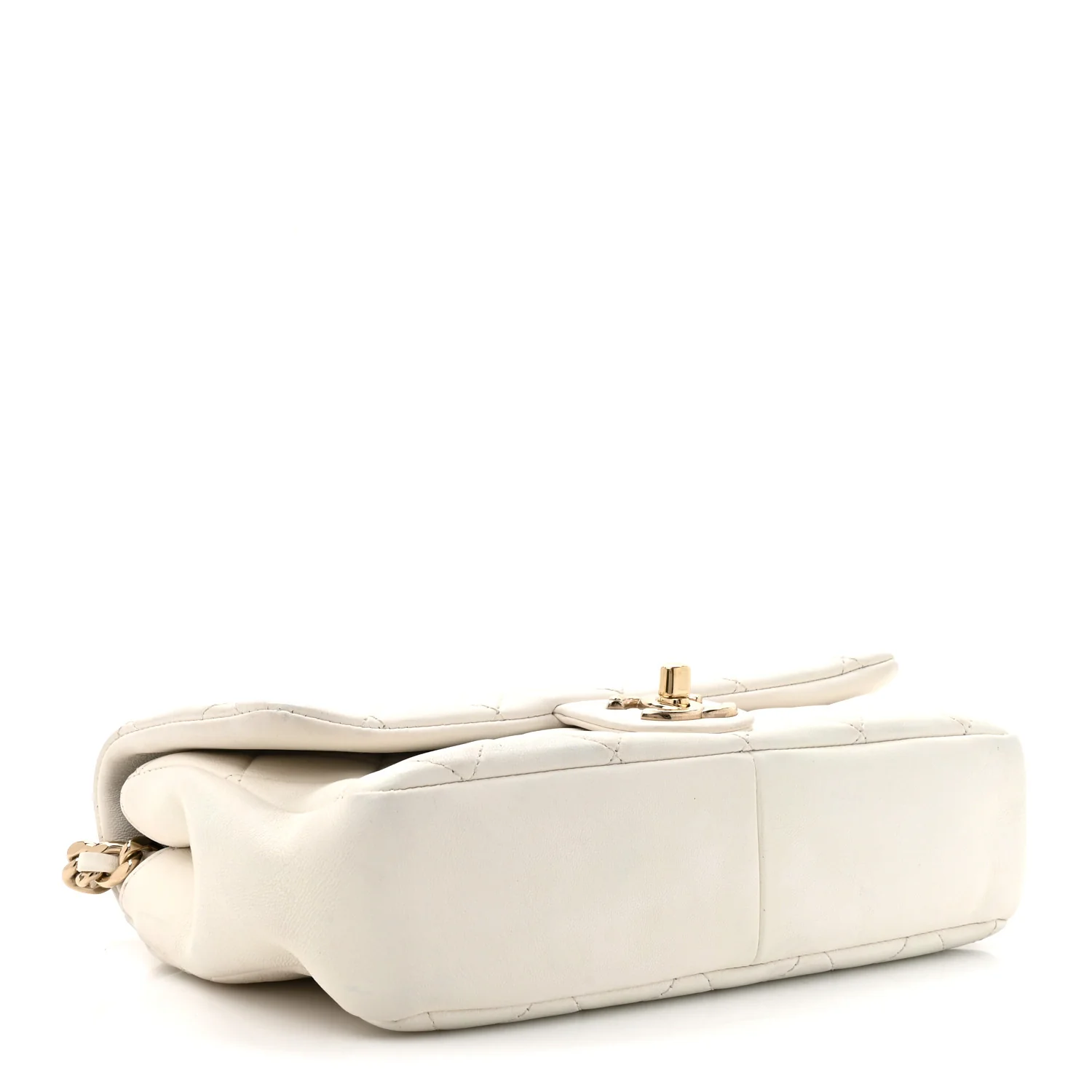 Lambskin Quilted Resin Bi-Color Chain Flap Bag White - Image 3