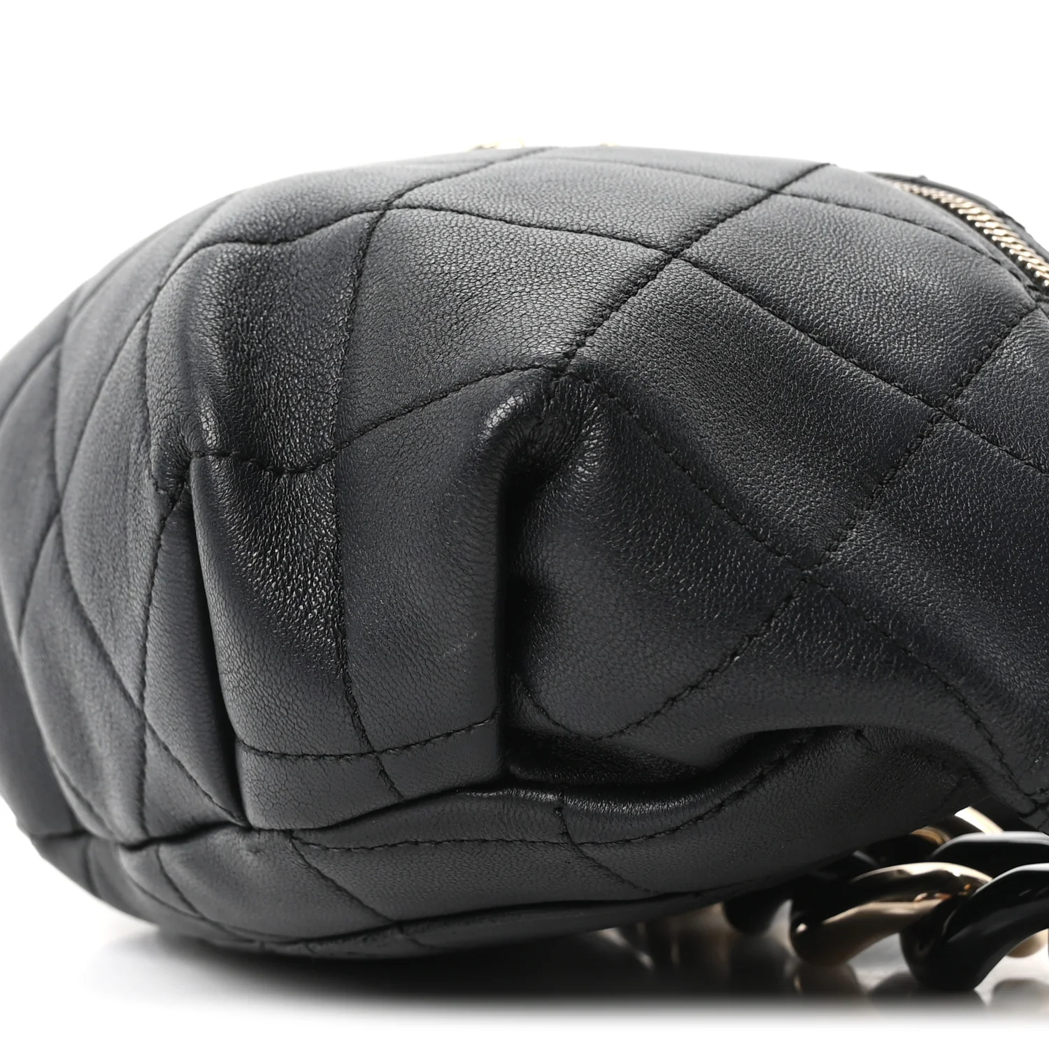 Lambskin Quilted Resin Bi-Color Waist Bag Fanny Pack Black - Image 9