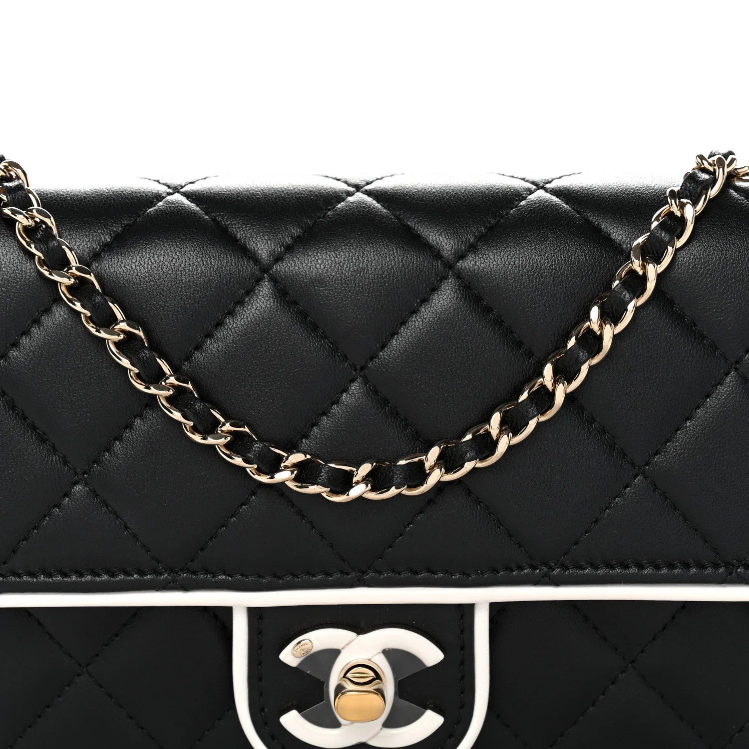 Lambskin Quilted Resin CC Mini Flap Bag Black White - Image 9