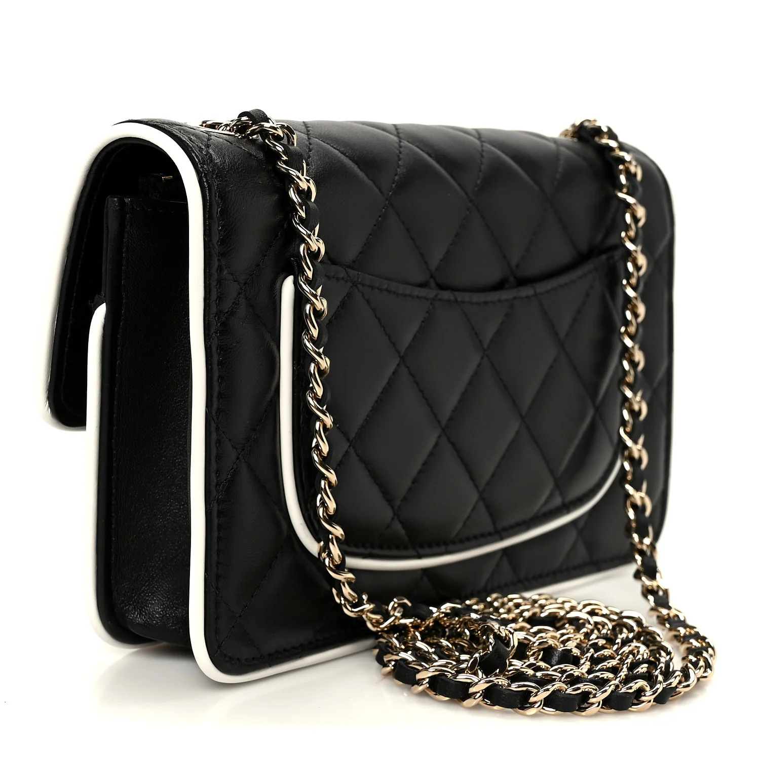 Lambskin Quilted Resin CC Mini Flap Bag Black White - Image 3