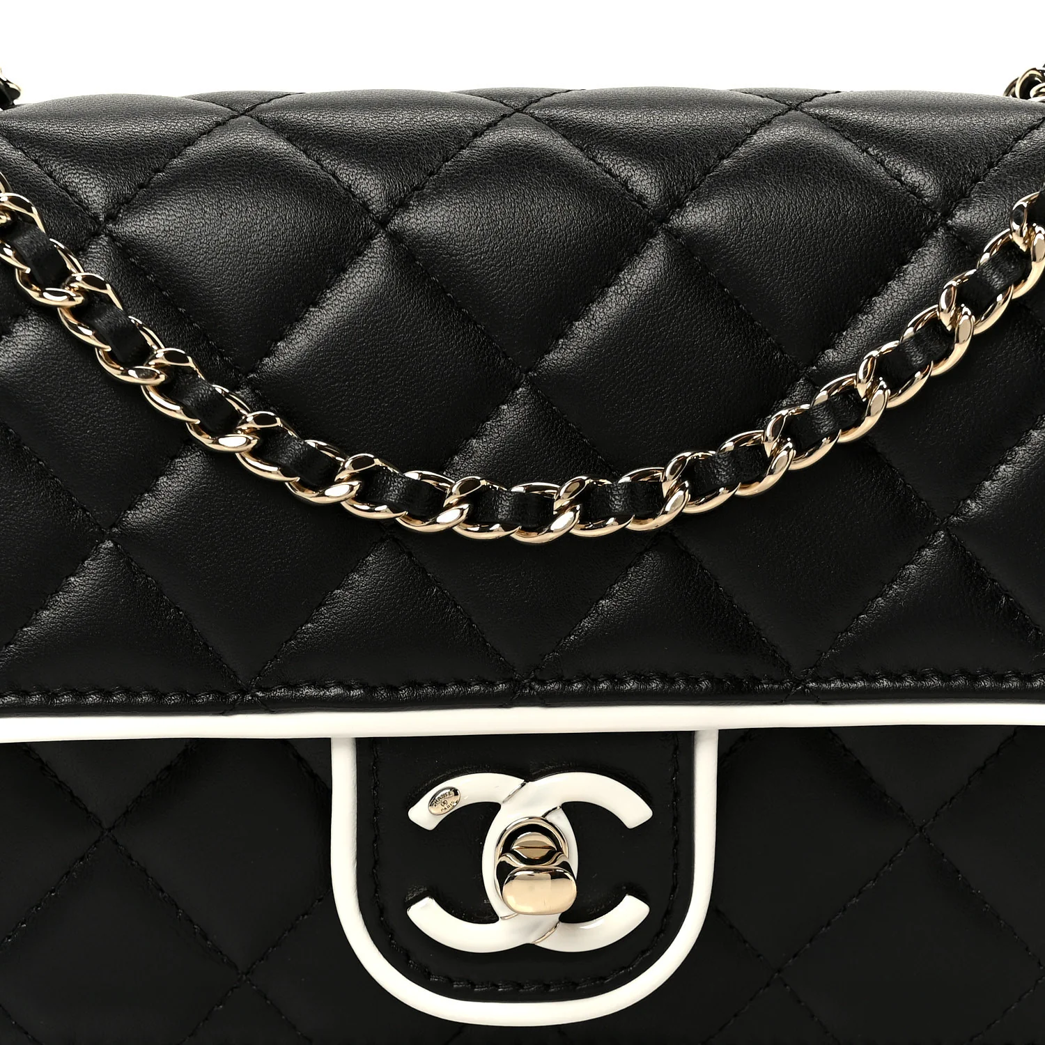 Lambskin Quilted Resin CC Mini Flap Bag Black White - Image 9