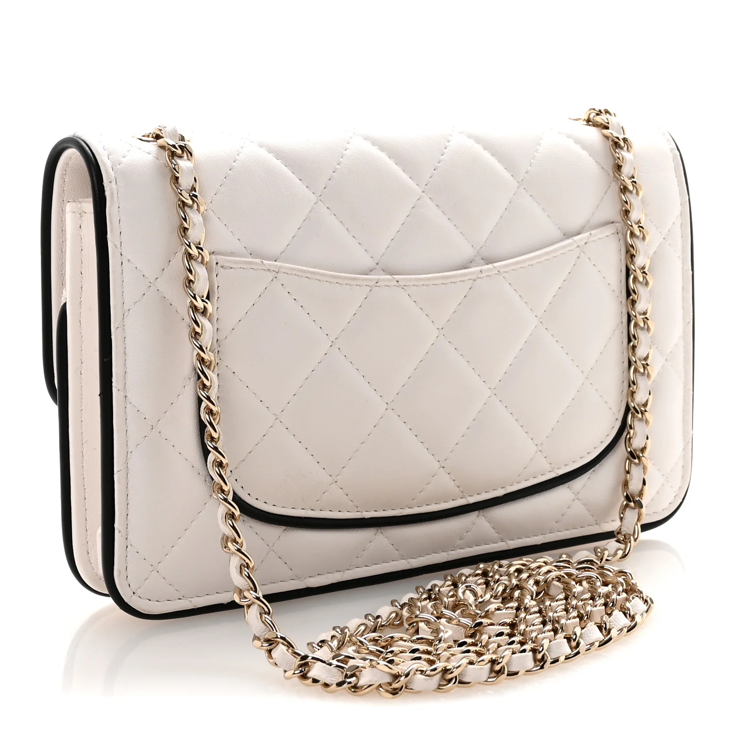 Lambskin Quilted Resin CC Mini Flap Bag White Black - Image 3