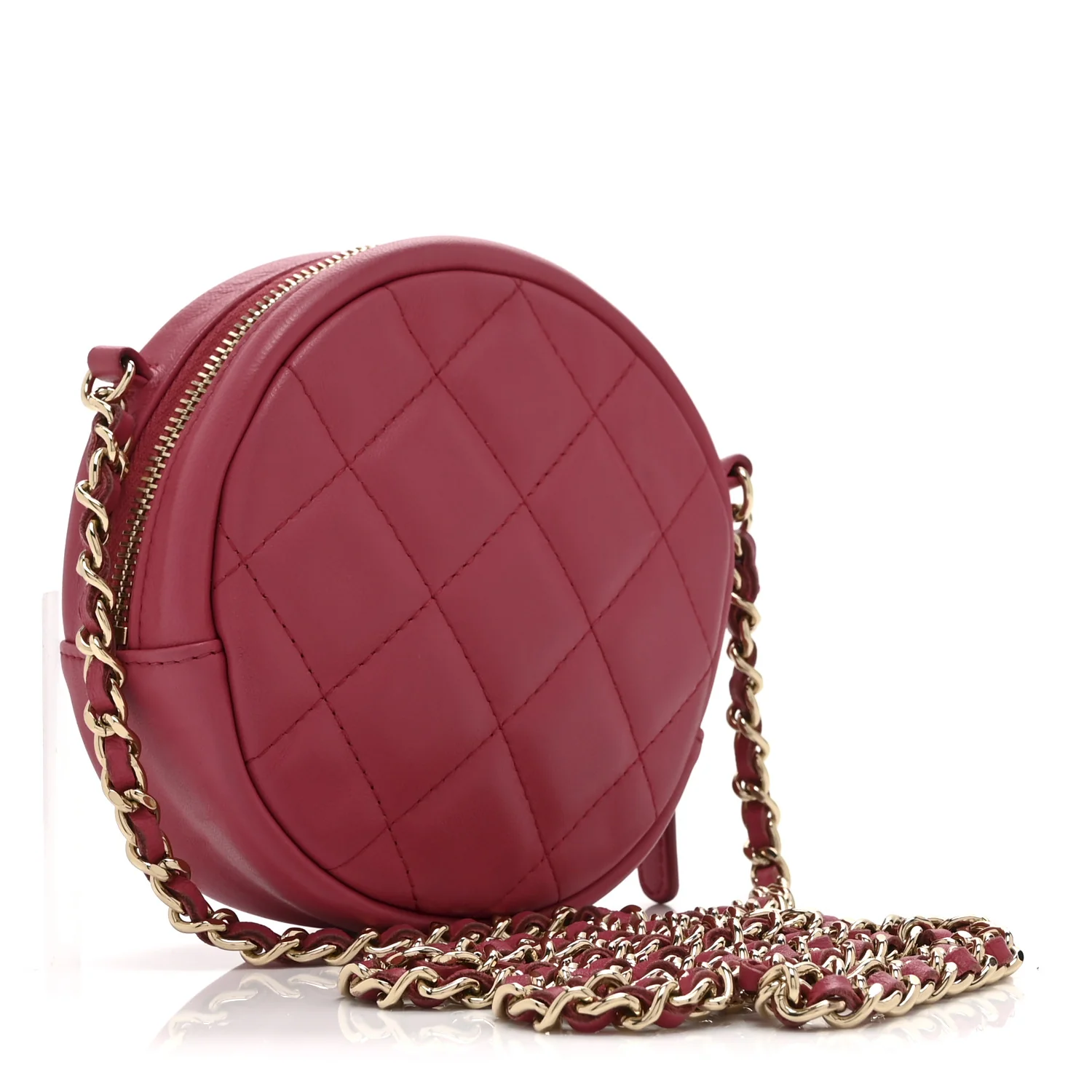 Lambskin Quilted Round Clutch With Chain Pink - Image 3