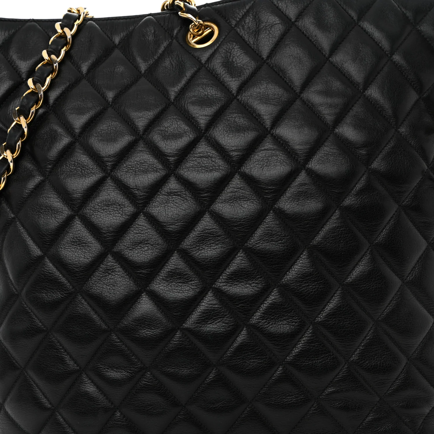 Lambskin Quilted Shopping Tote Black - Image 10