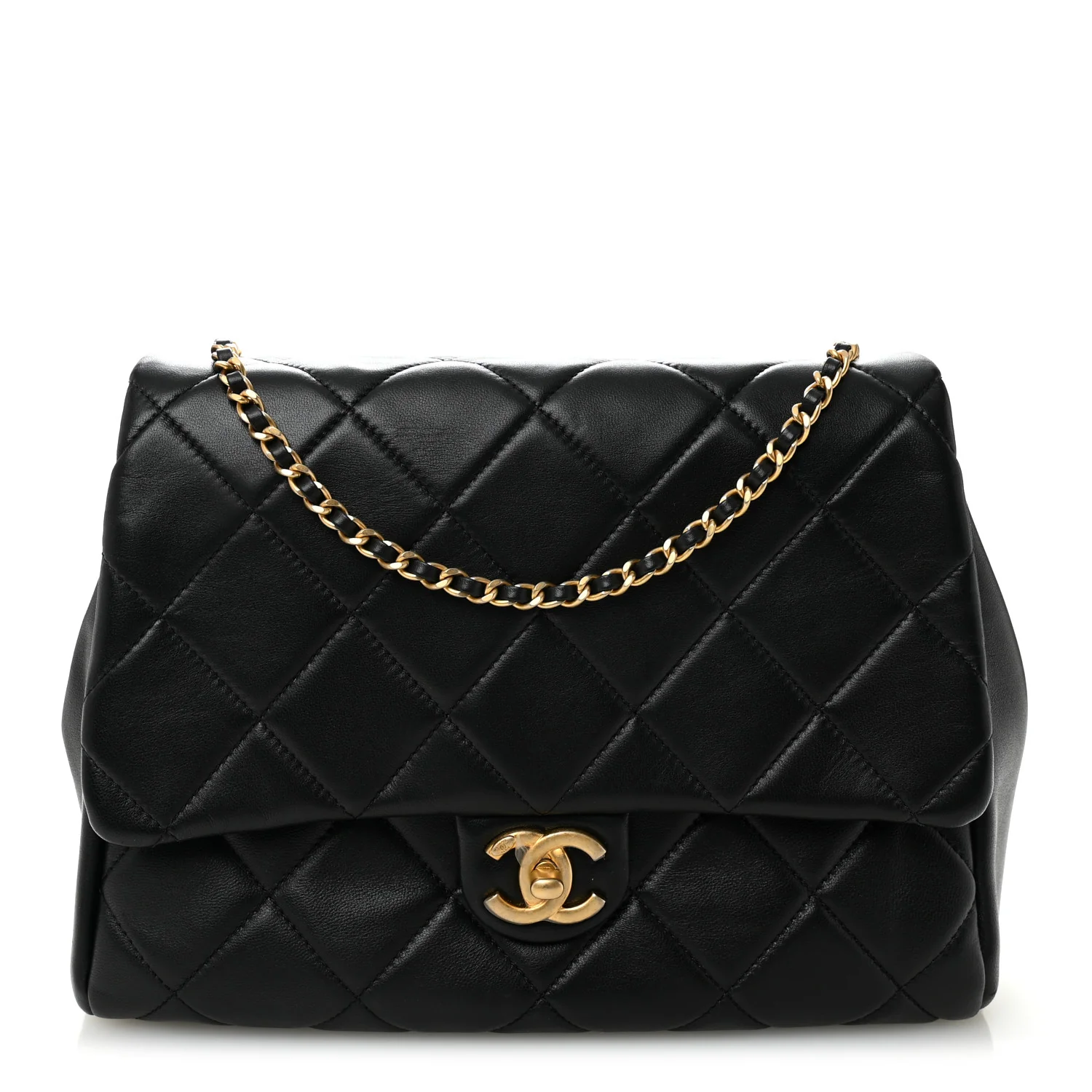 Lambskin Quilted Side Flap Black