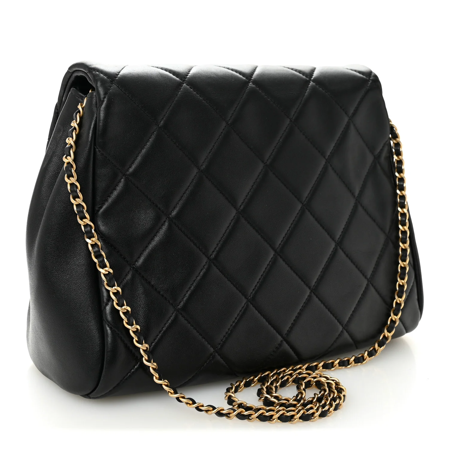Lambskin Quilted Side Flap Black - Image 3
