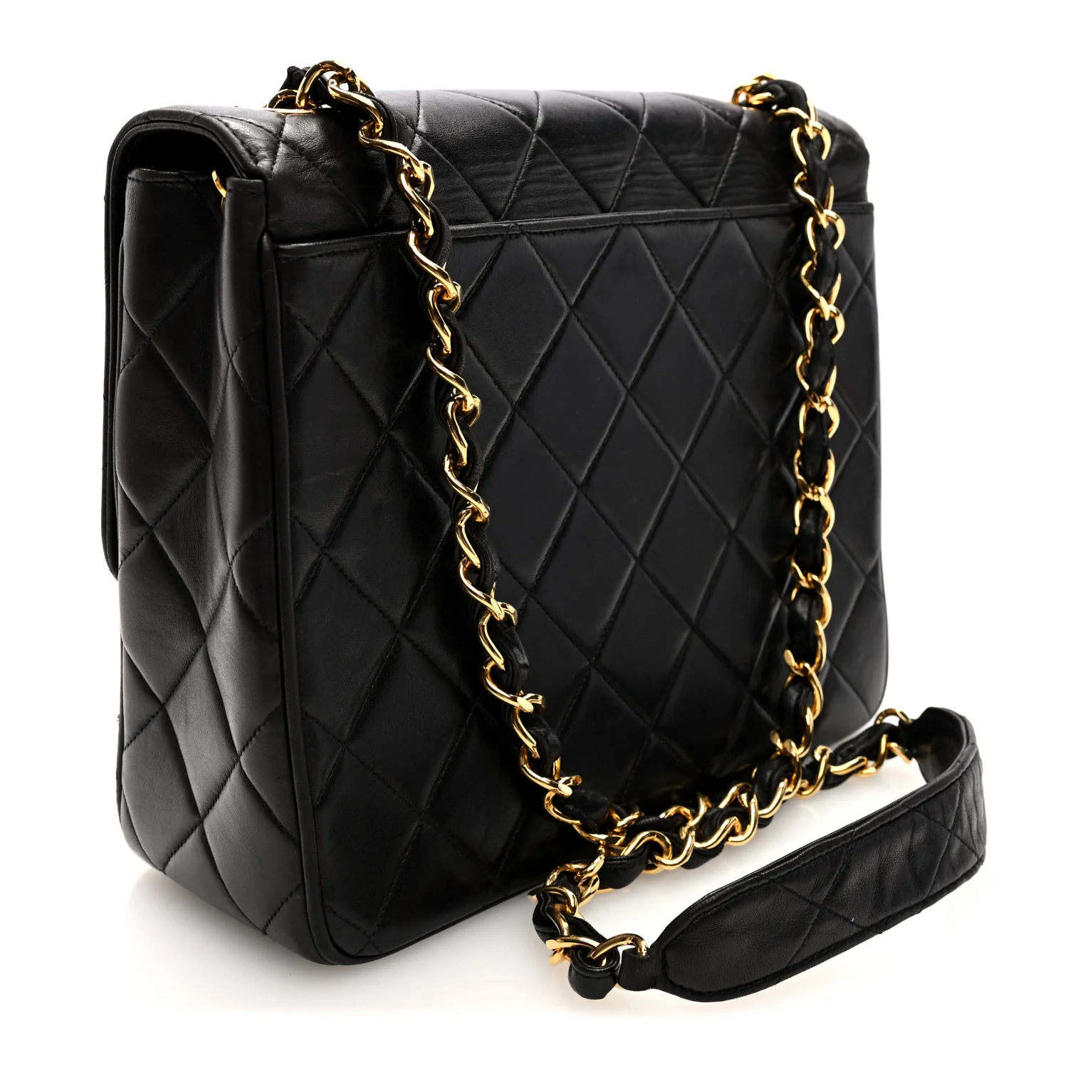 Lambskin Quilted Single Flap Shoulder Bag Black - Image 3