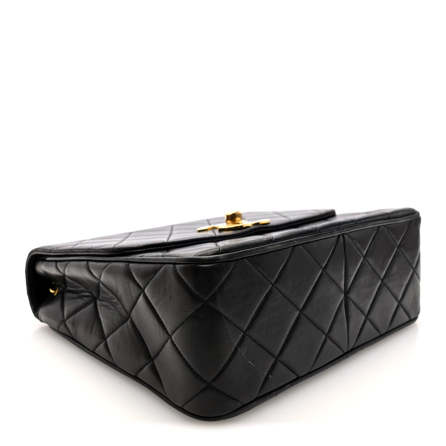 Lambskin Quilted Single Flap Shoulder Bag Black - Image 4