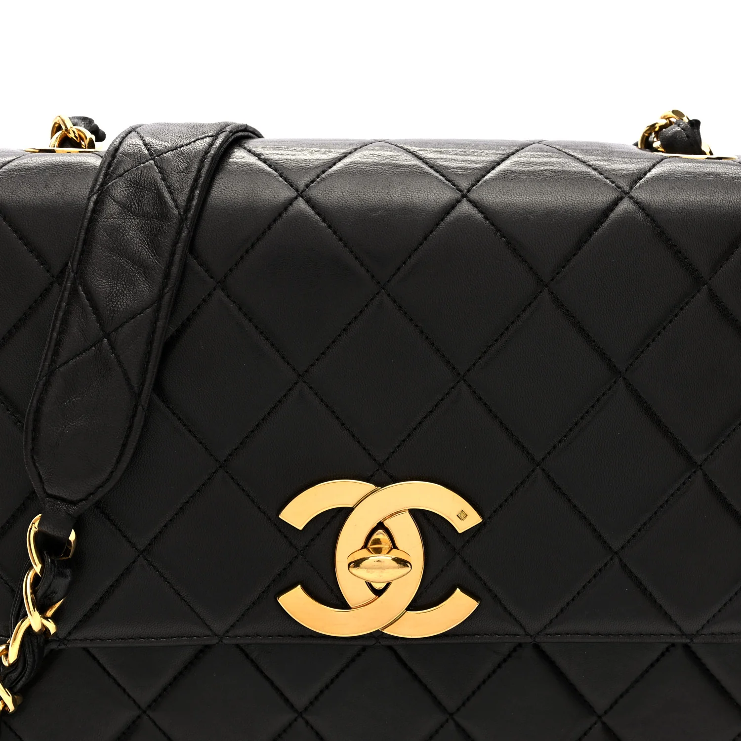 Lambskin Quilted Single Flap Shoulder Bag Black - Image 8