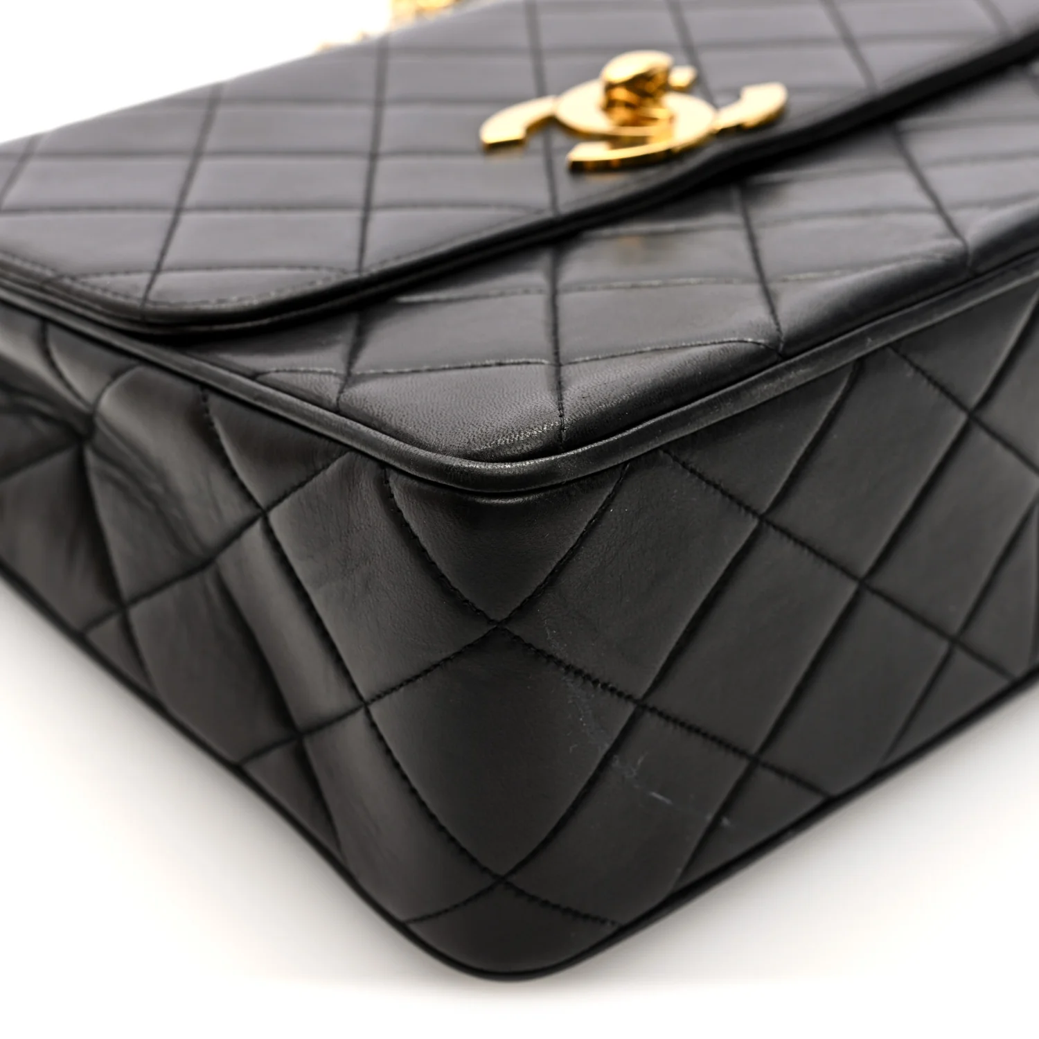 Lambskin Quilted Single Flap Shoulder Bag Black - Image 9