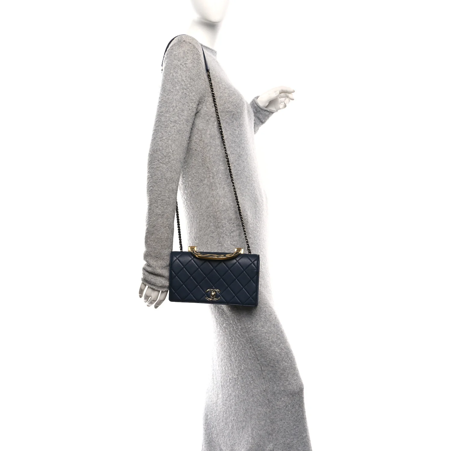 Lambskin Quilted Small Art Nouvelle Flap Bag Navy - Image 2