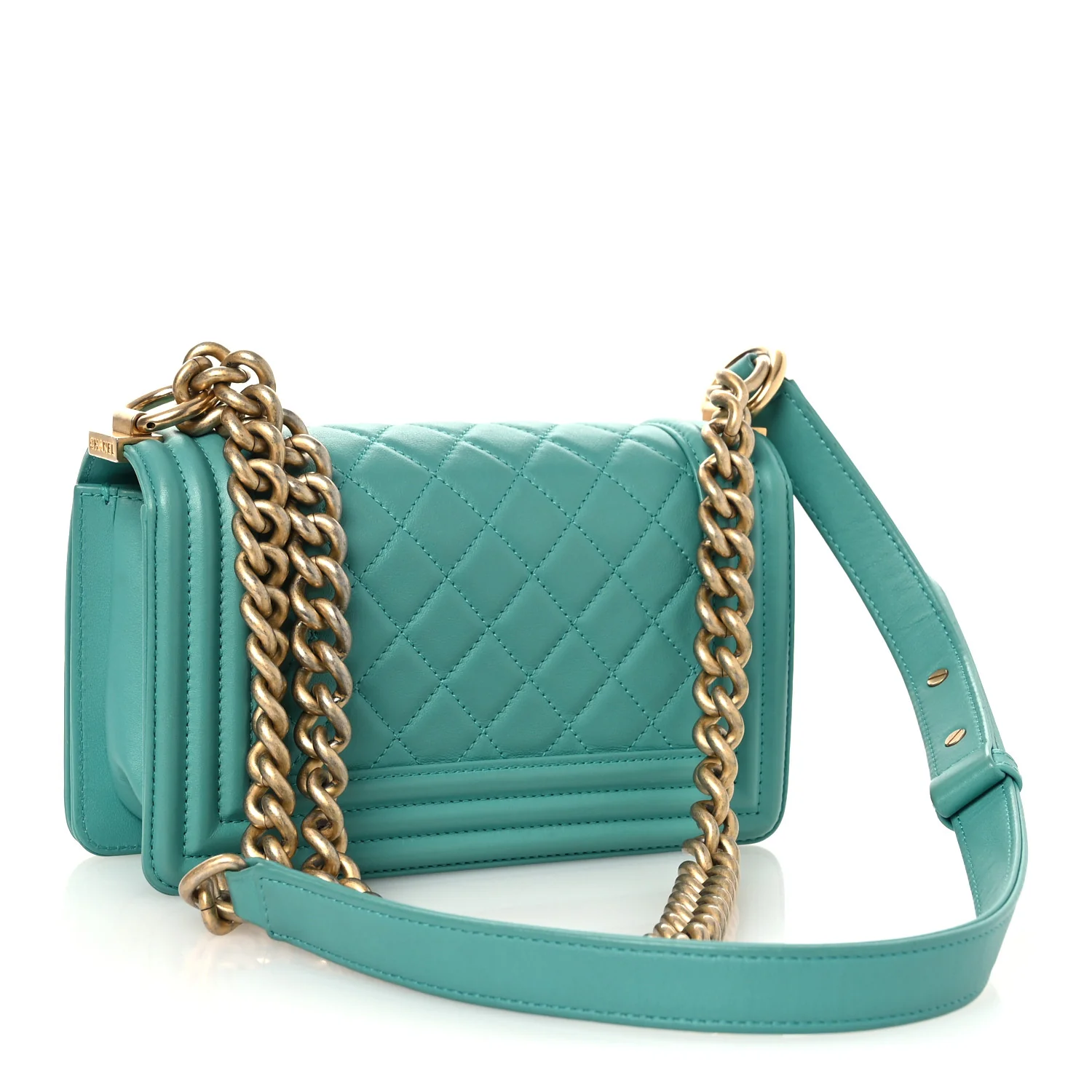 Lambskin Quilted Small Boy Flap Dark Turquoise - Image 3