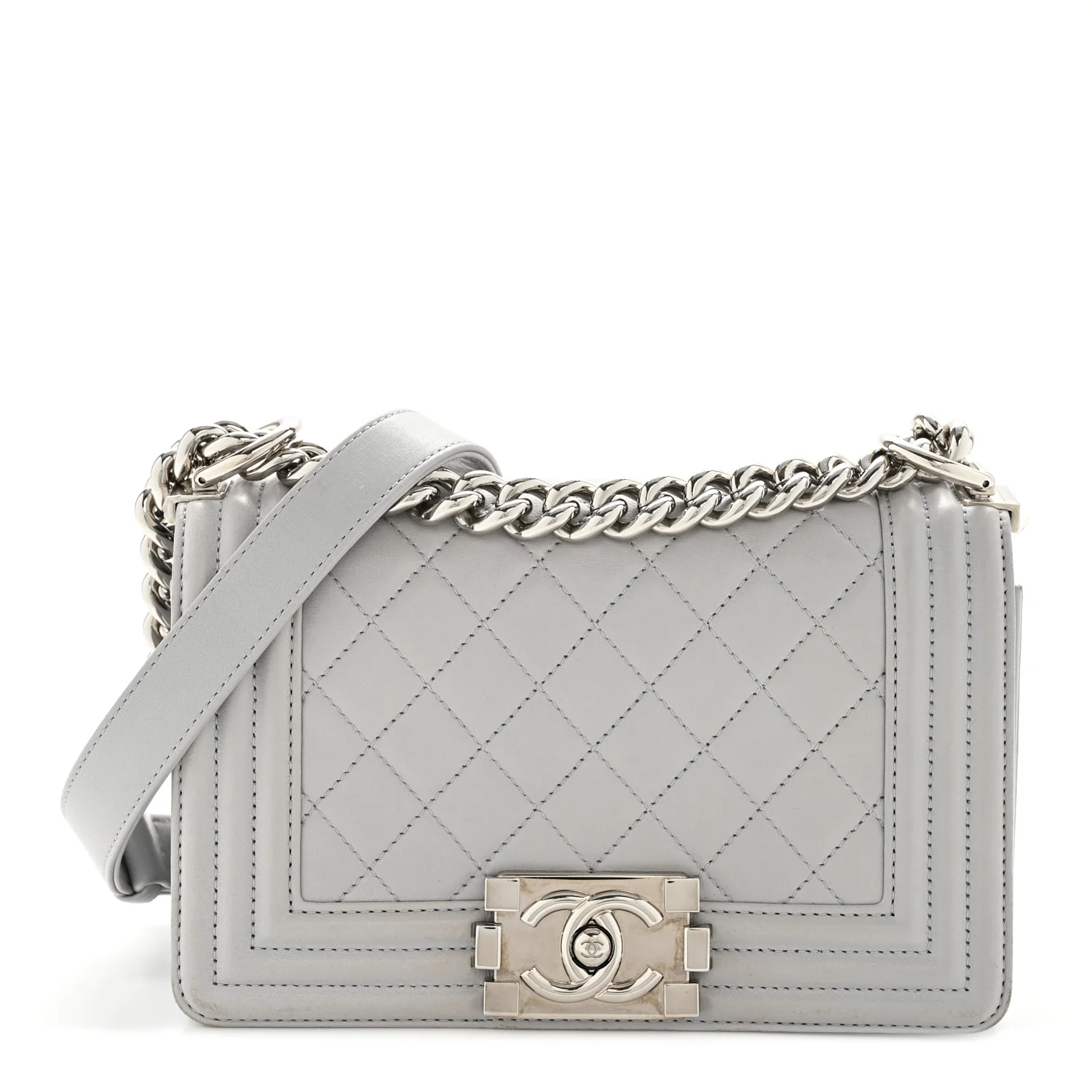 Lambskin Quilted Small Boy Flap Grey
