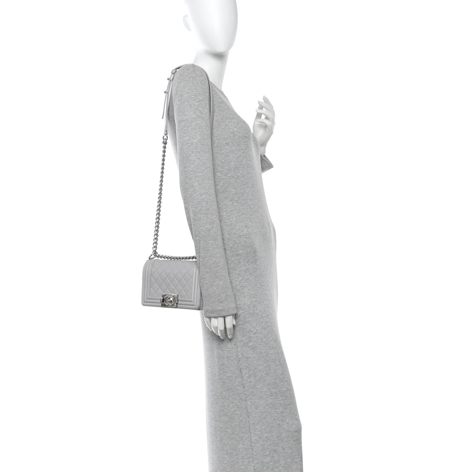 Lambskin Quilted Small Boy Flap Grey - Image 2