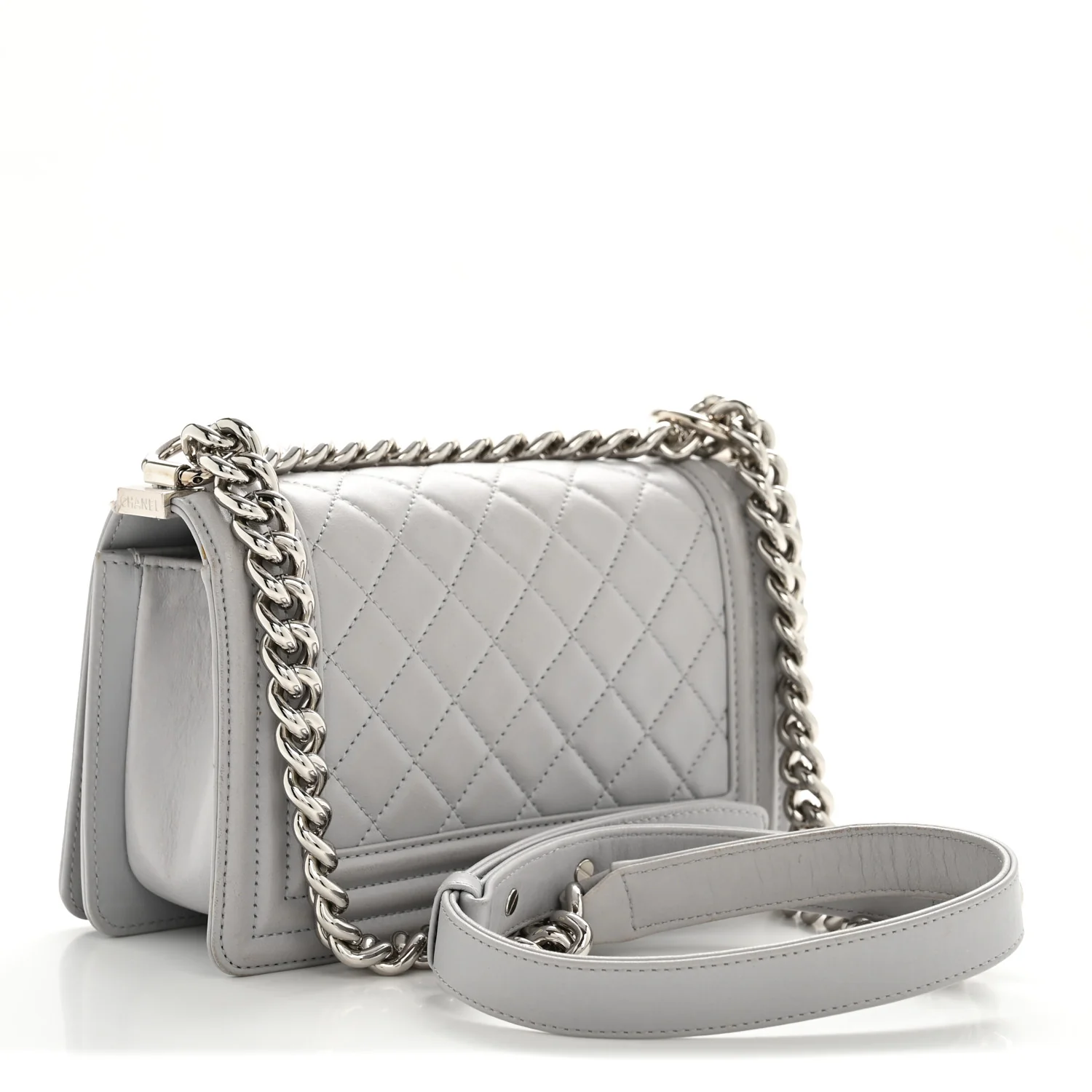 Lambskin Quilted Small Boy Flap Grey - Image 3