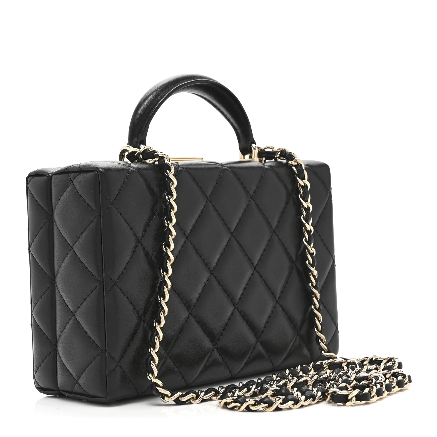 Lambskin Quilted Small CC Top Handle Box Bag Black - Image 3