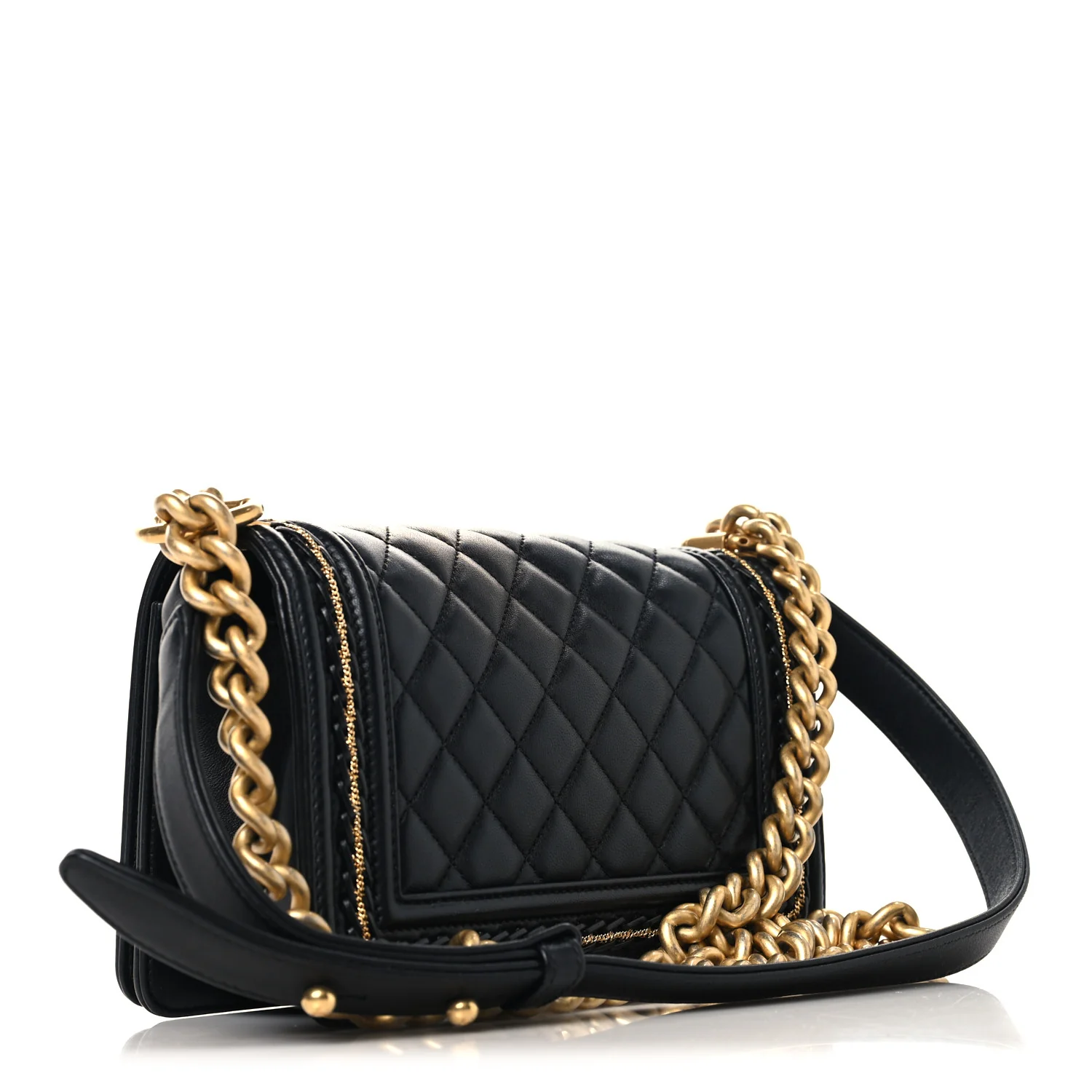 Lambskin Quilted Small Chain Detail Boy Flap Black - Image 3